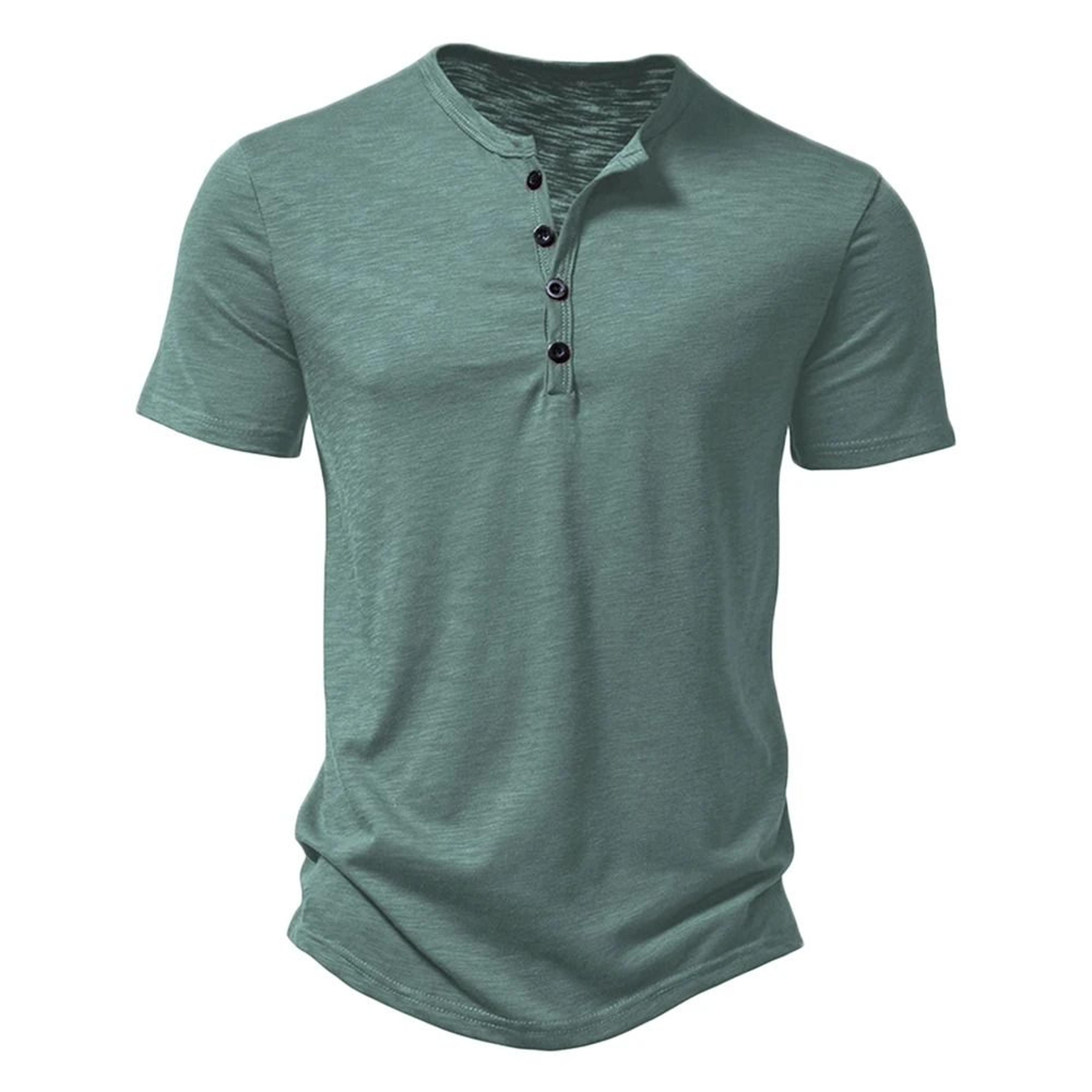 Mens Premium Henley Collar Short Sleeve TShirt  HighQuality Casual Solid Color Summer Polo Shirt 12