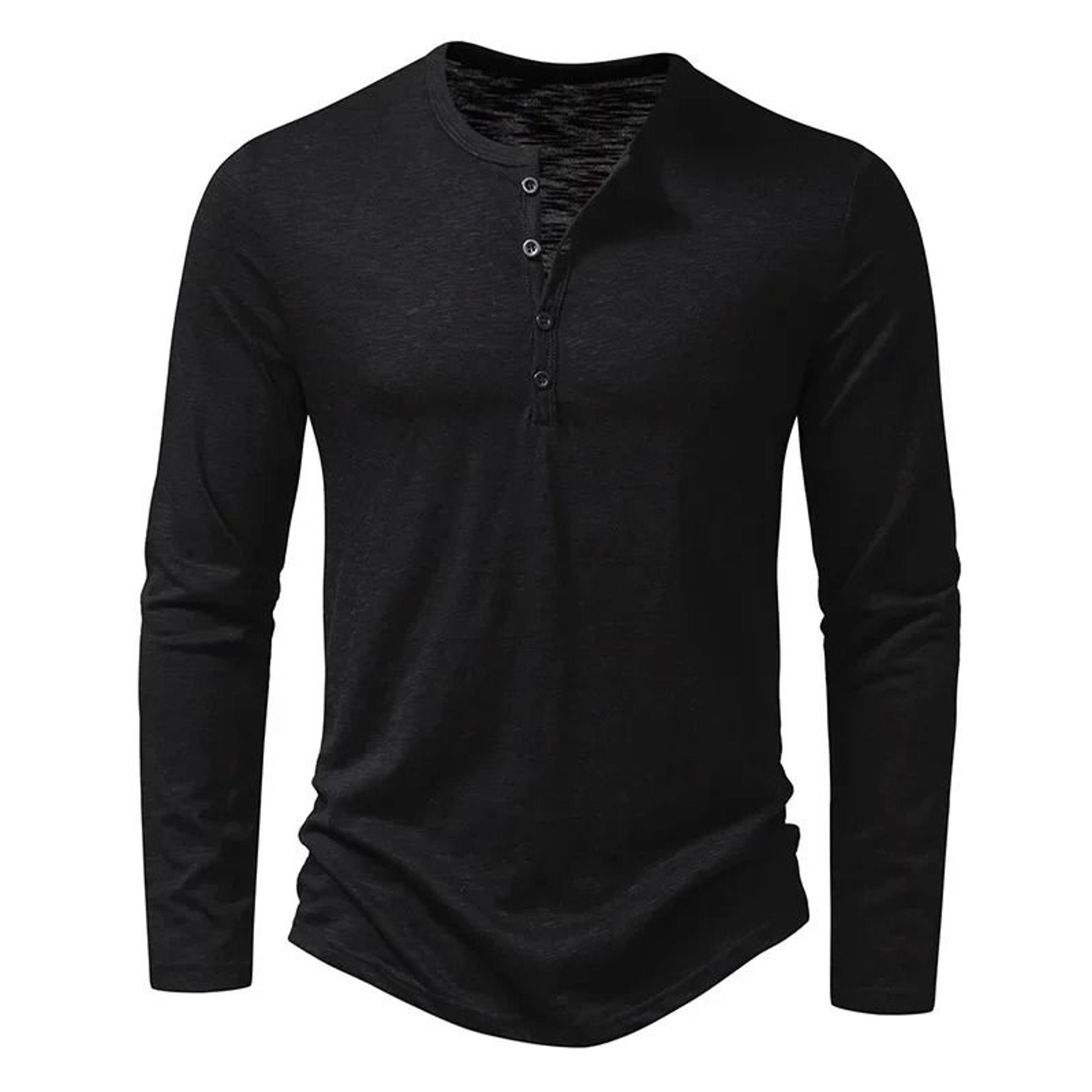 Mens Cotton Long Sleeve Henley TShirt  Autumn Casual Slim Fit Solid Color Breathable Button Top 8