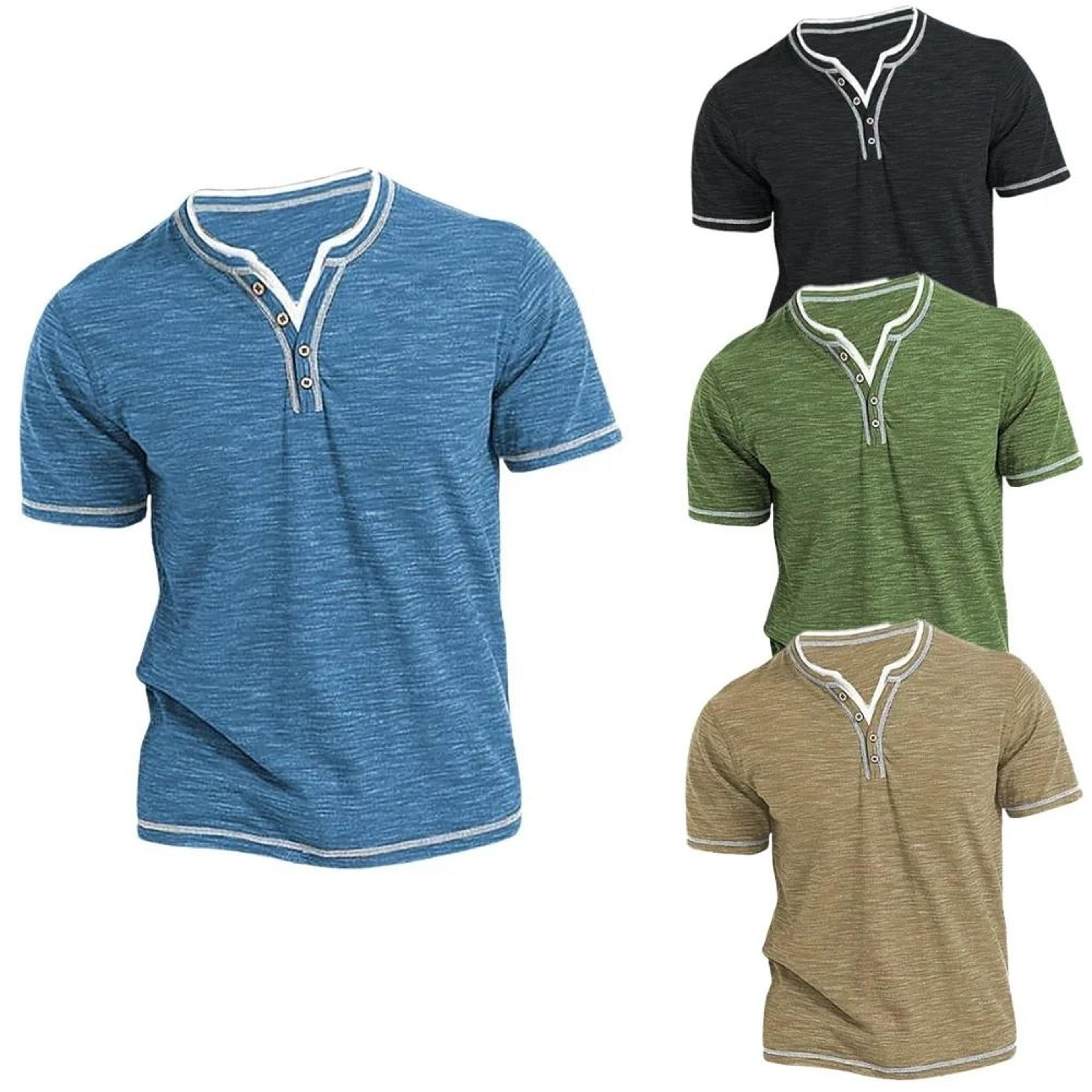 men's small v-neck henley short sleeve t-shirt - slim elastic casual bottoming top