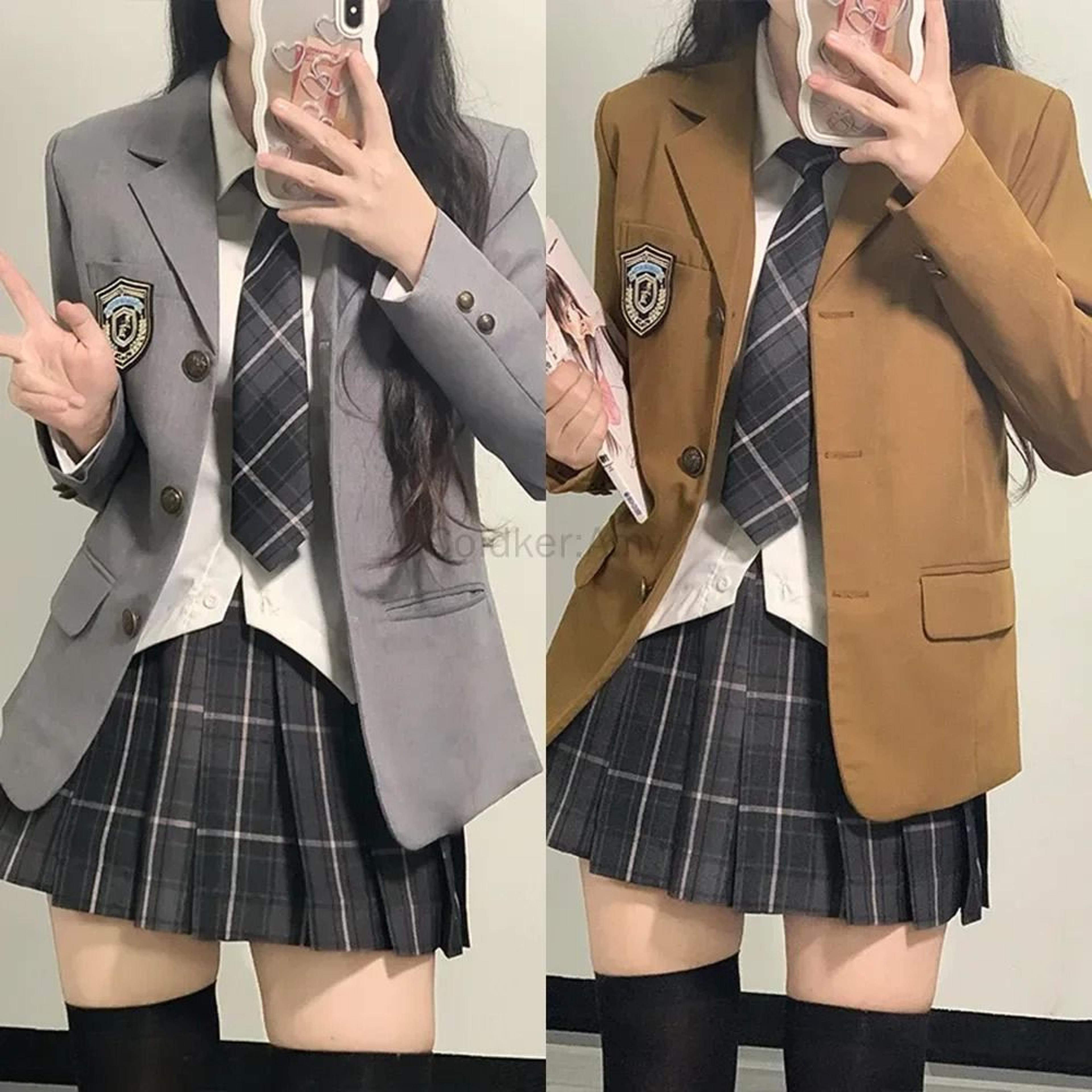 japanese school uniform autumn winter blazer set - classic blazer, sailor tie & pleated skirt outfit for women