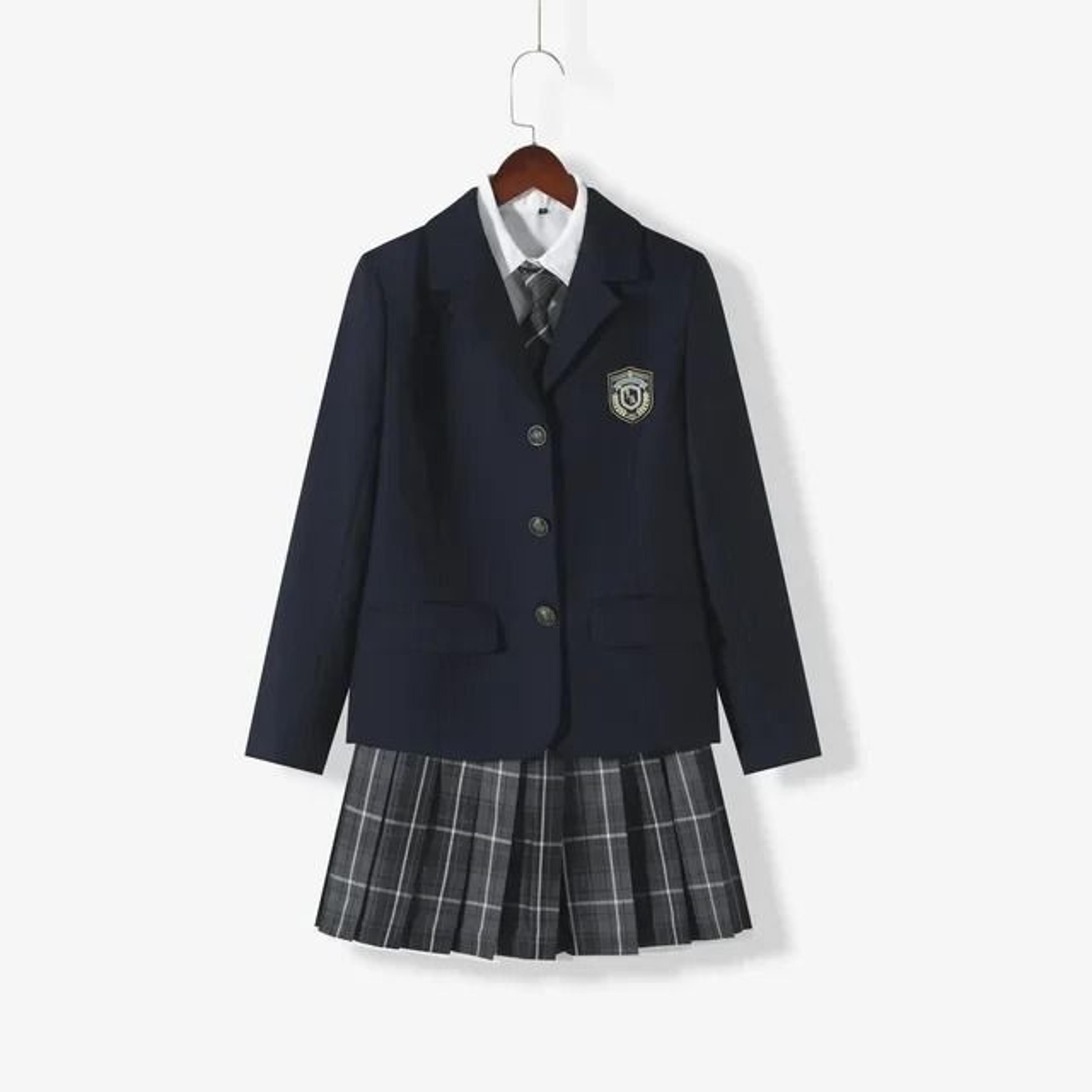 Japanese School Uniform Autumn Winter Blazer Set  Classic Blazer Sailor Tie  Pleated Skirt Outfit F 8