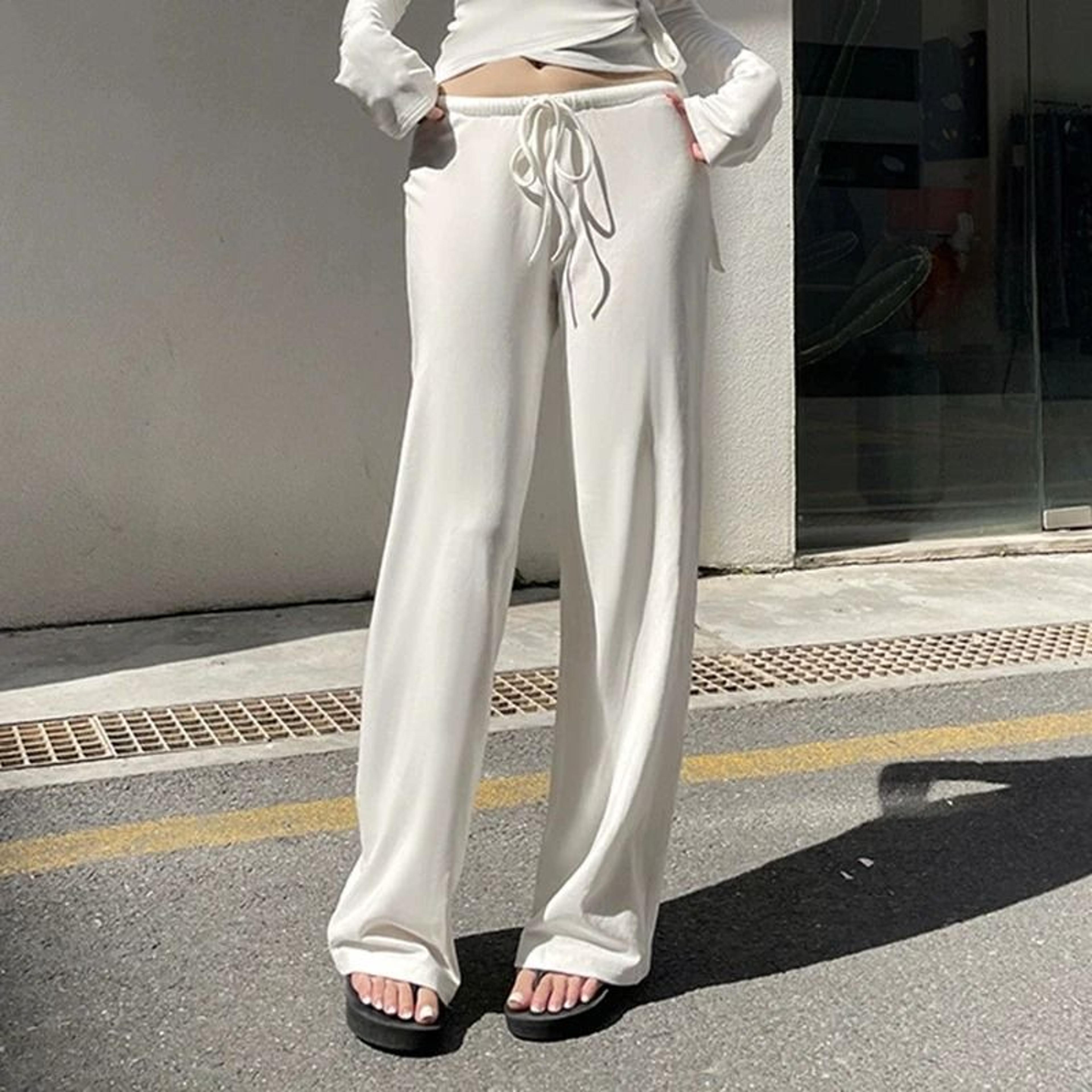 Womens 2Piece Flare Sleeve Crop Cardigan  Loose Pants Lounge Set  Autumn LaceUp Solid Color Outfit 14