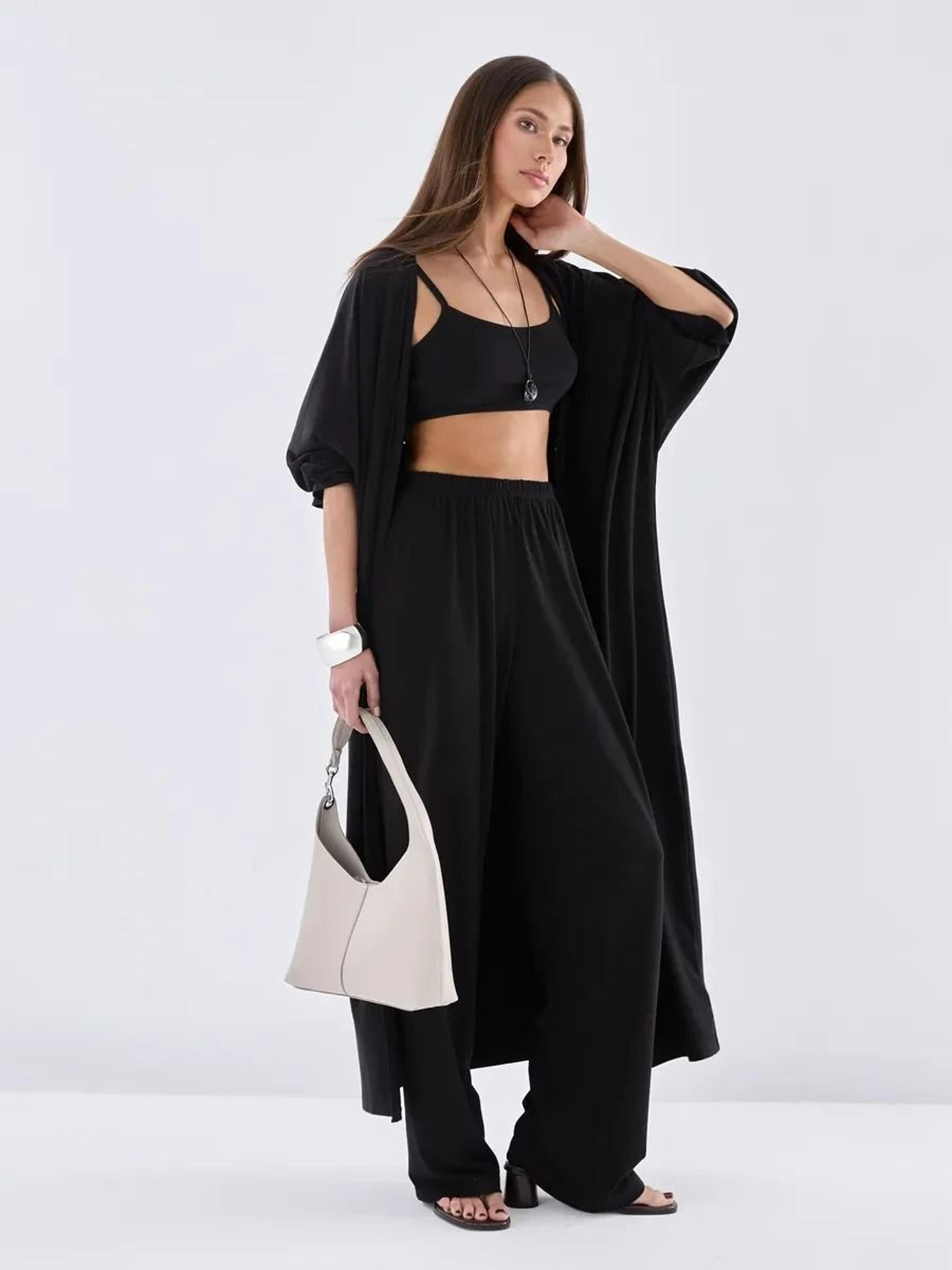 Hirsionsan UltraSoft Modal 3Piece Lounge Set  Casual Long Sleeve Cardigan High Waist Pants  Vest Ou 10