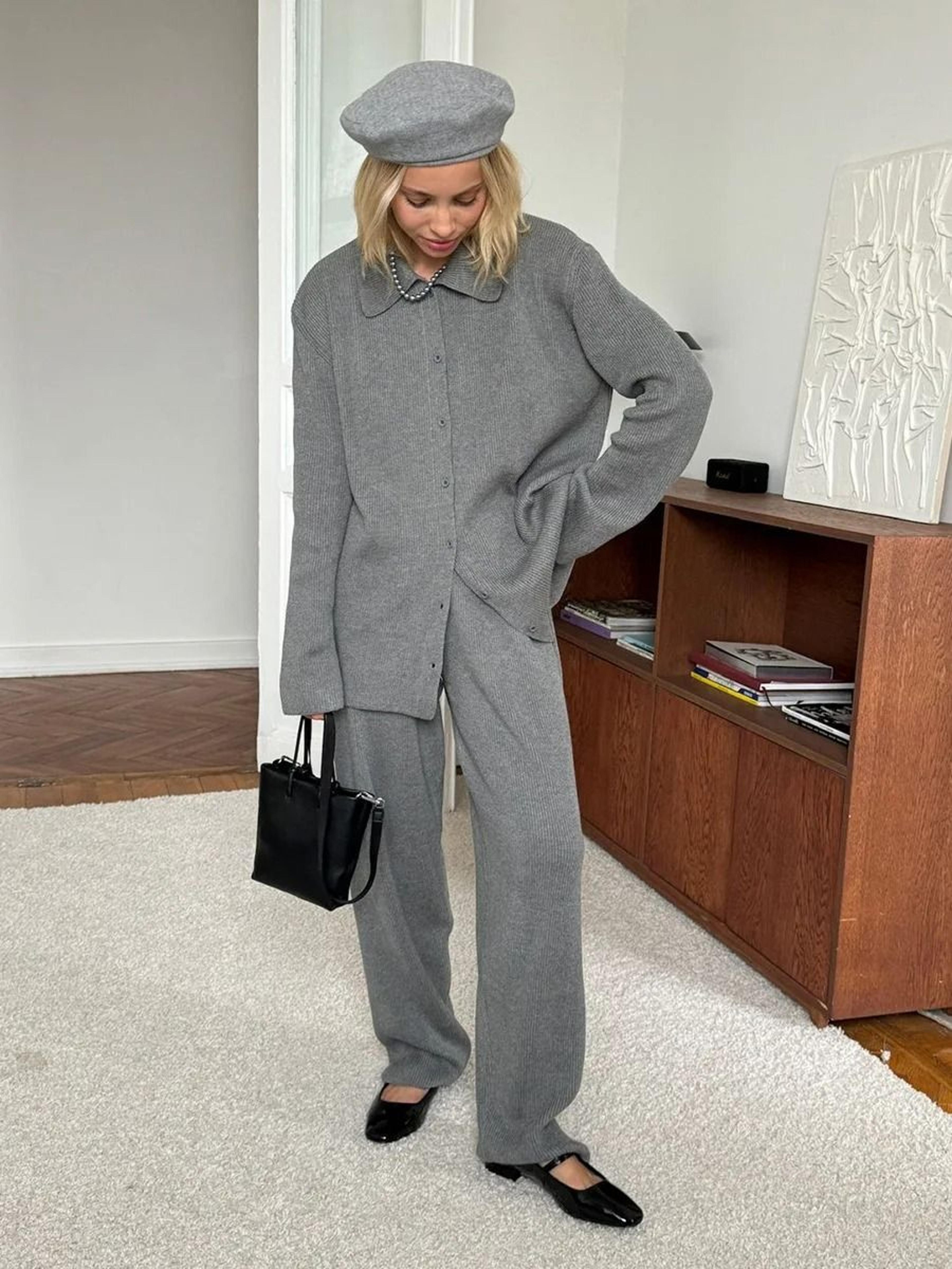 Bornladies Autumn Winter Thick Knit Cardigan  Pants Set  Loose Casual 2Piece Knitted Sweater Suit 5