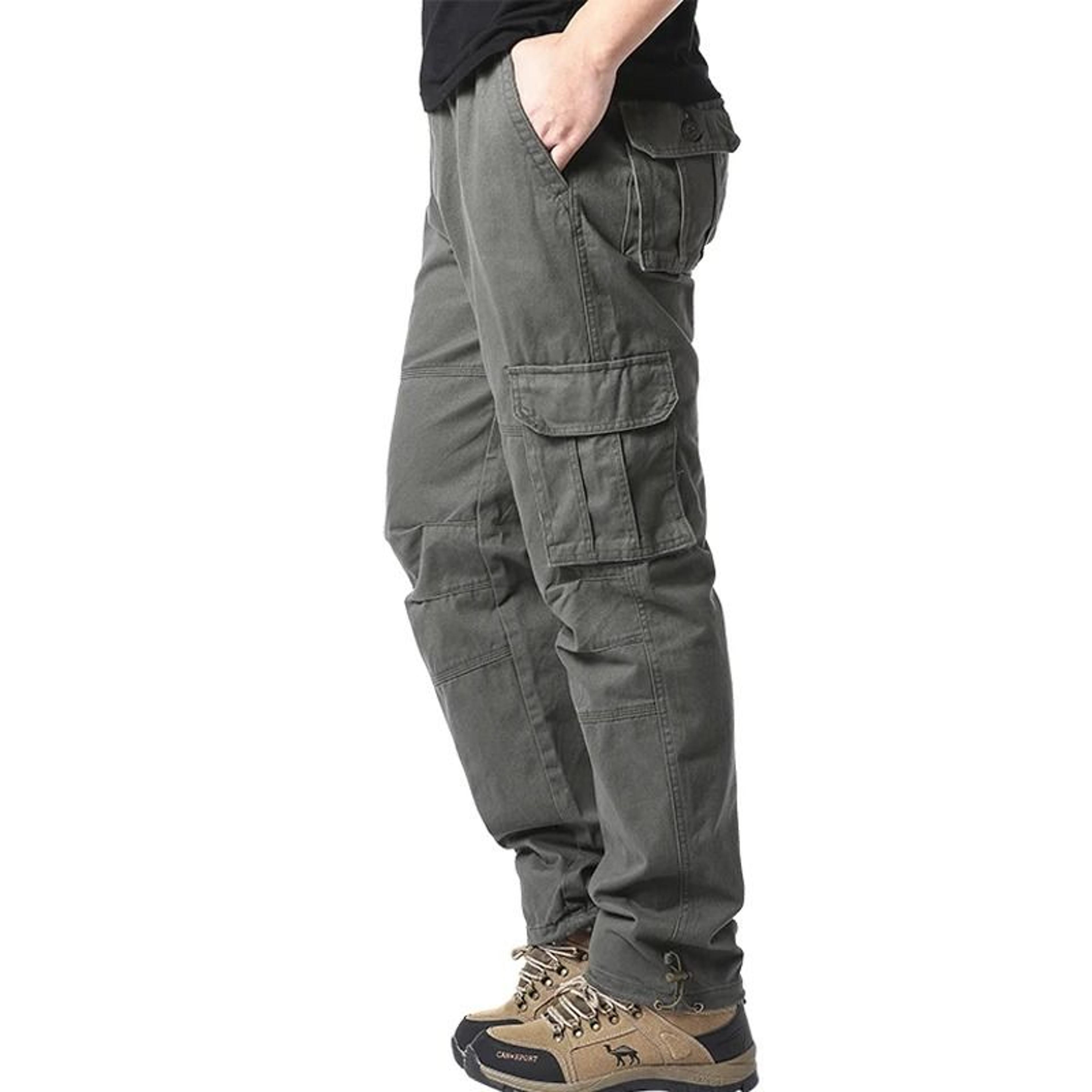 Mens Pure Cotton Tactical Cargo Overalls  Loose Fit Elastic Waist Outdoor Jogging Work Pants With L 6