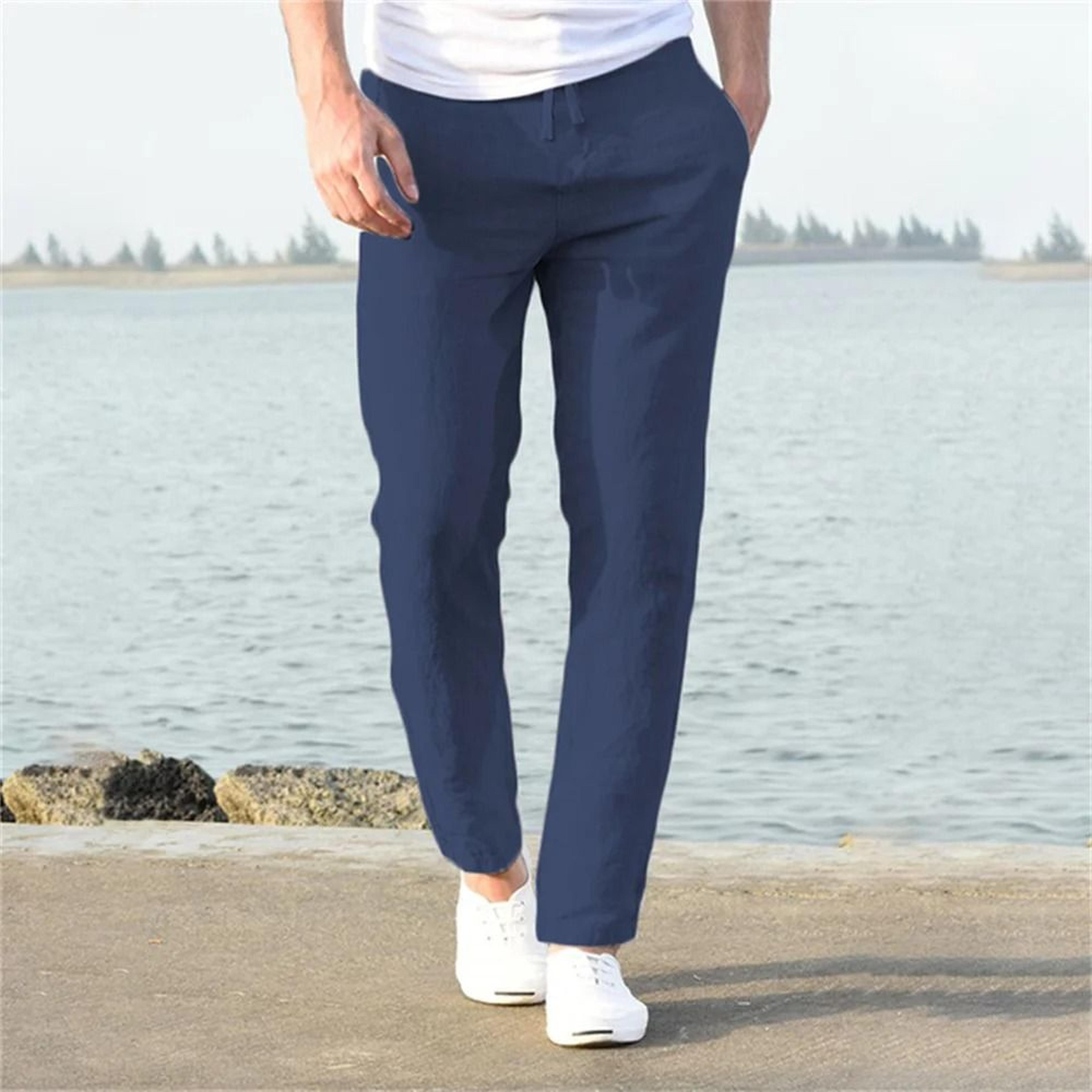 Mens Cotton Linen Pants  Breathable Solid Color Trousers For Casual Fitness  Streetwear 8