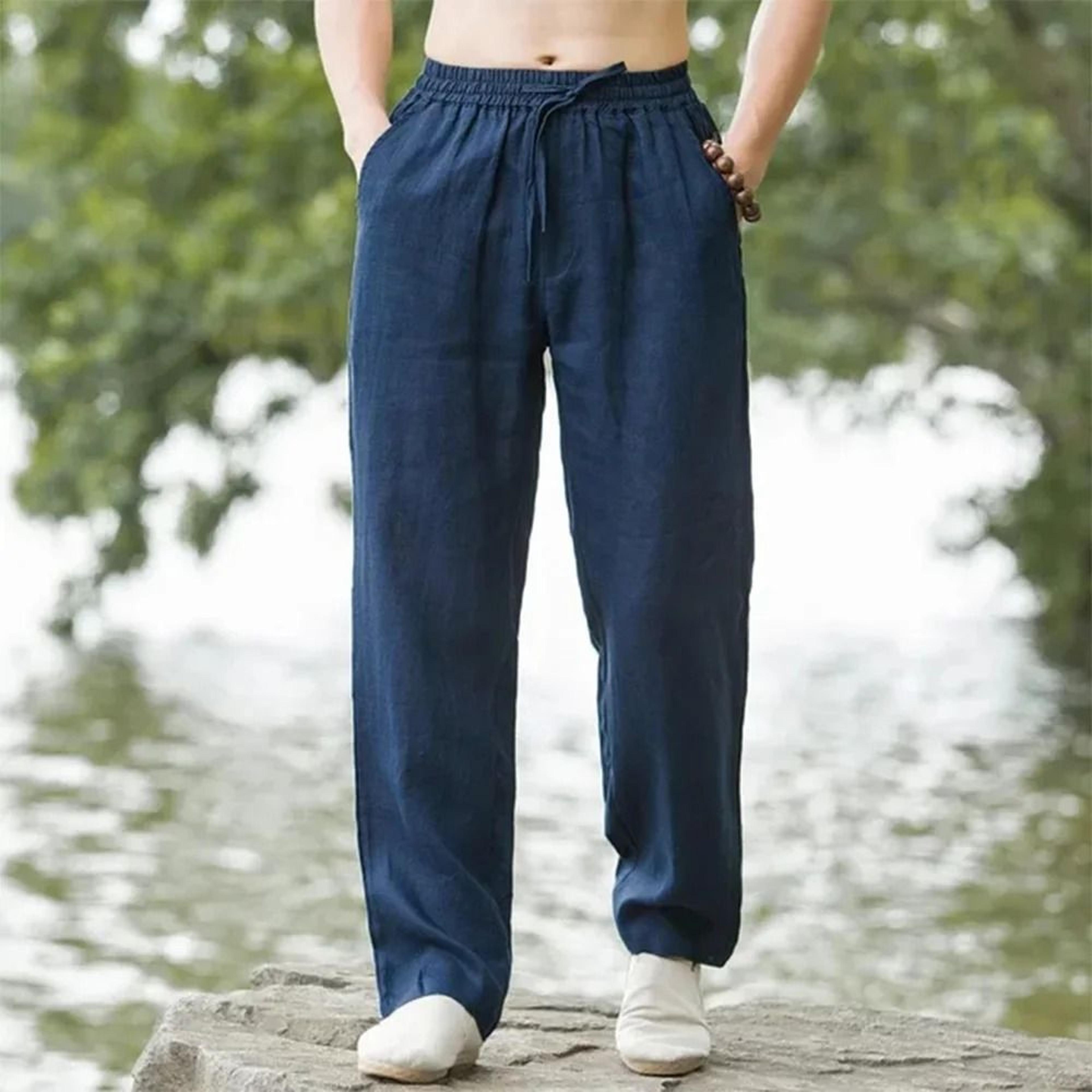 Mens Cotton Linen Beach Pants  Loose Casual Hawaiian Vacation Joggers  Summer Sweatpants 9