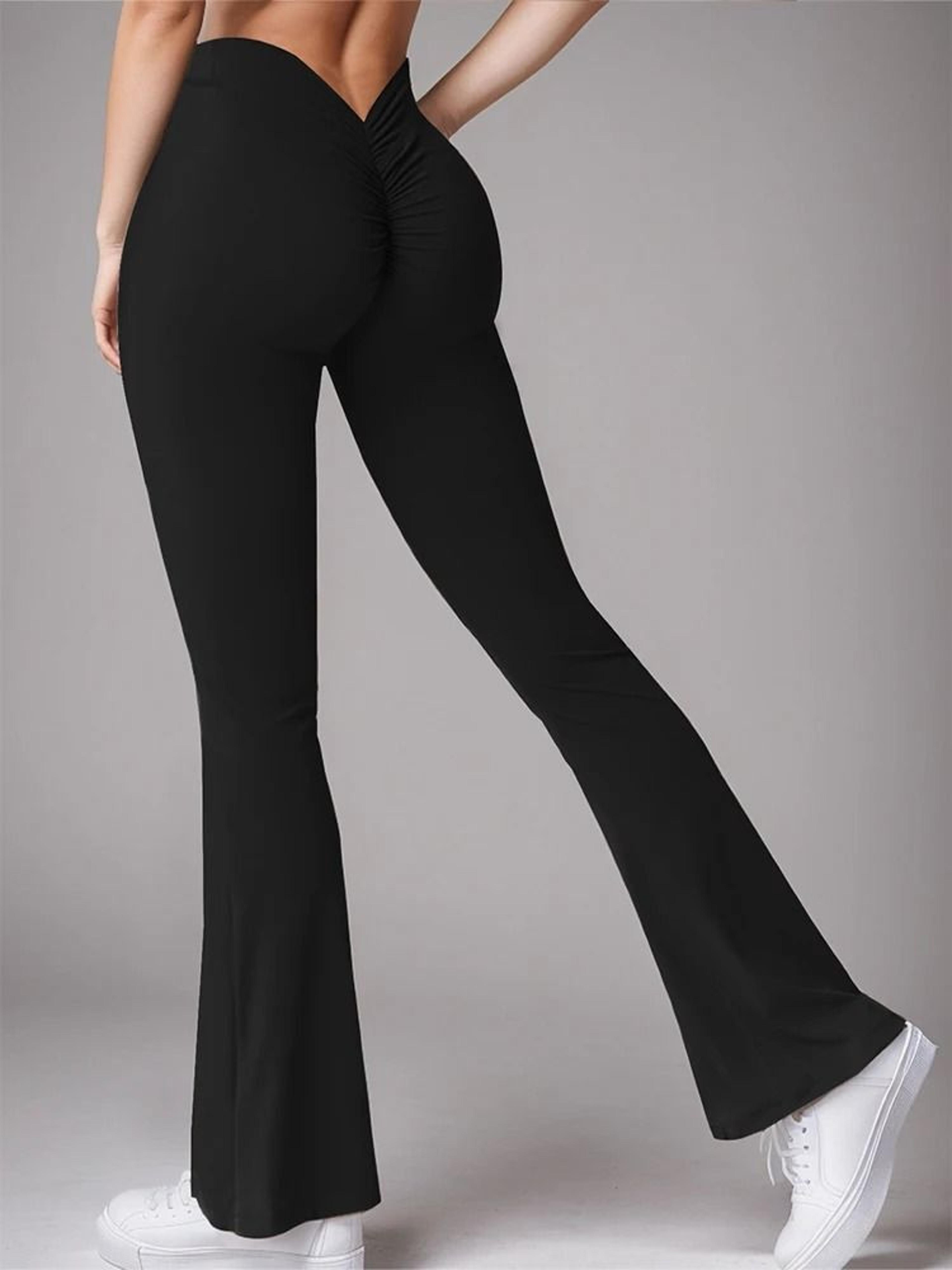 Womens VBack High Waist Flare Leggings  PushUp Butt Lifting Micro Horn Sports Pants For Gym  Casual 2