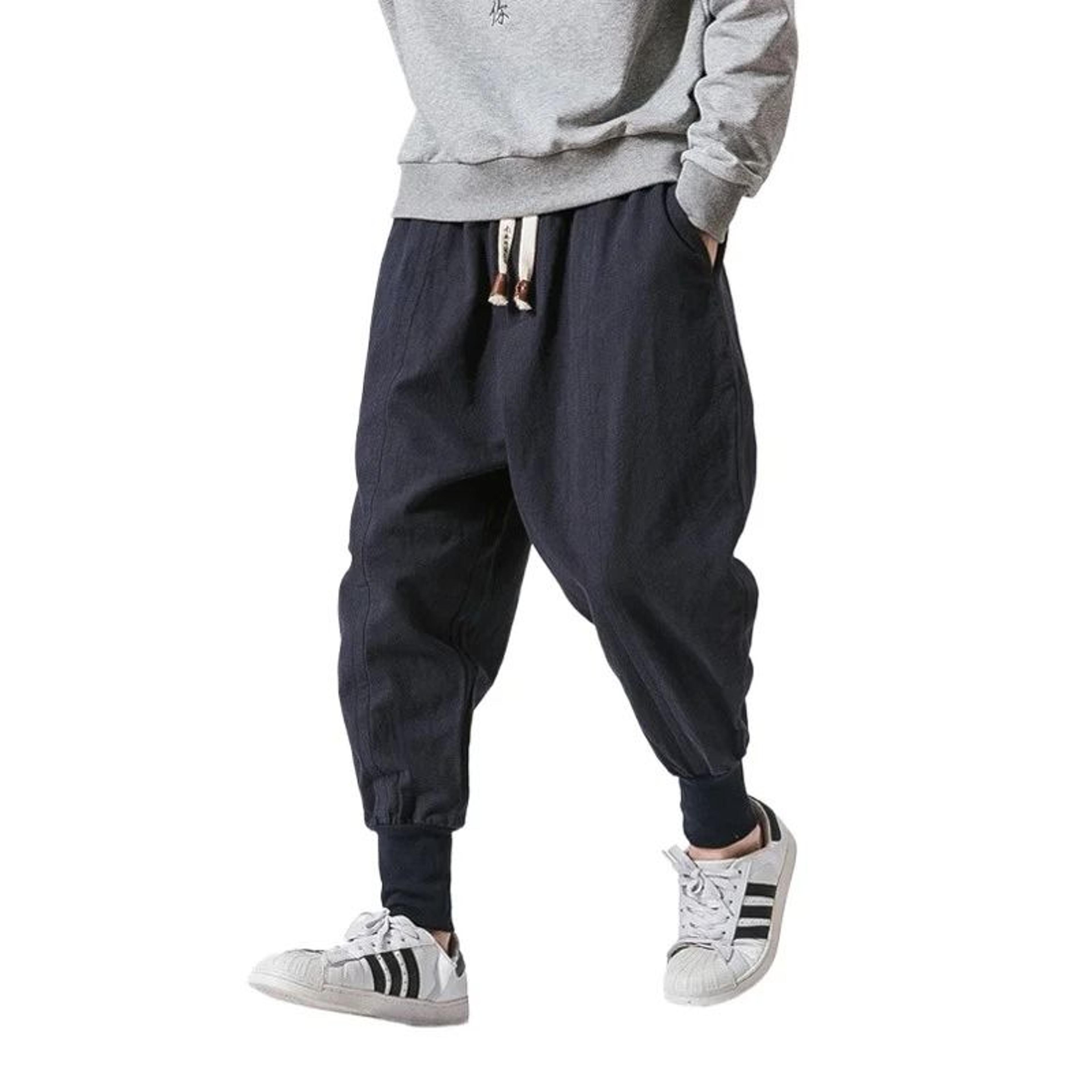 FGKKS Mens Chinese Style Wide Leg Denim Sweatpants  Premium Cotton Casual Loose Trousers 7