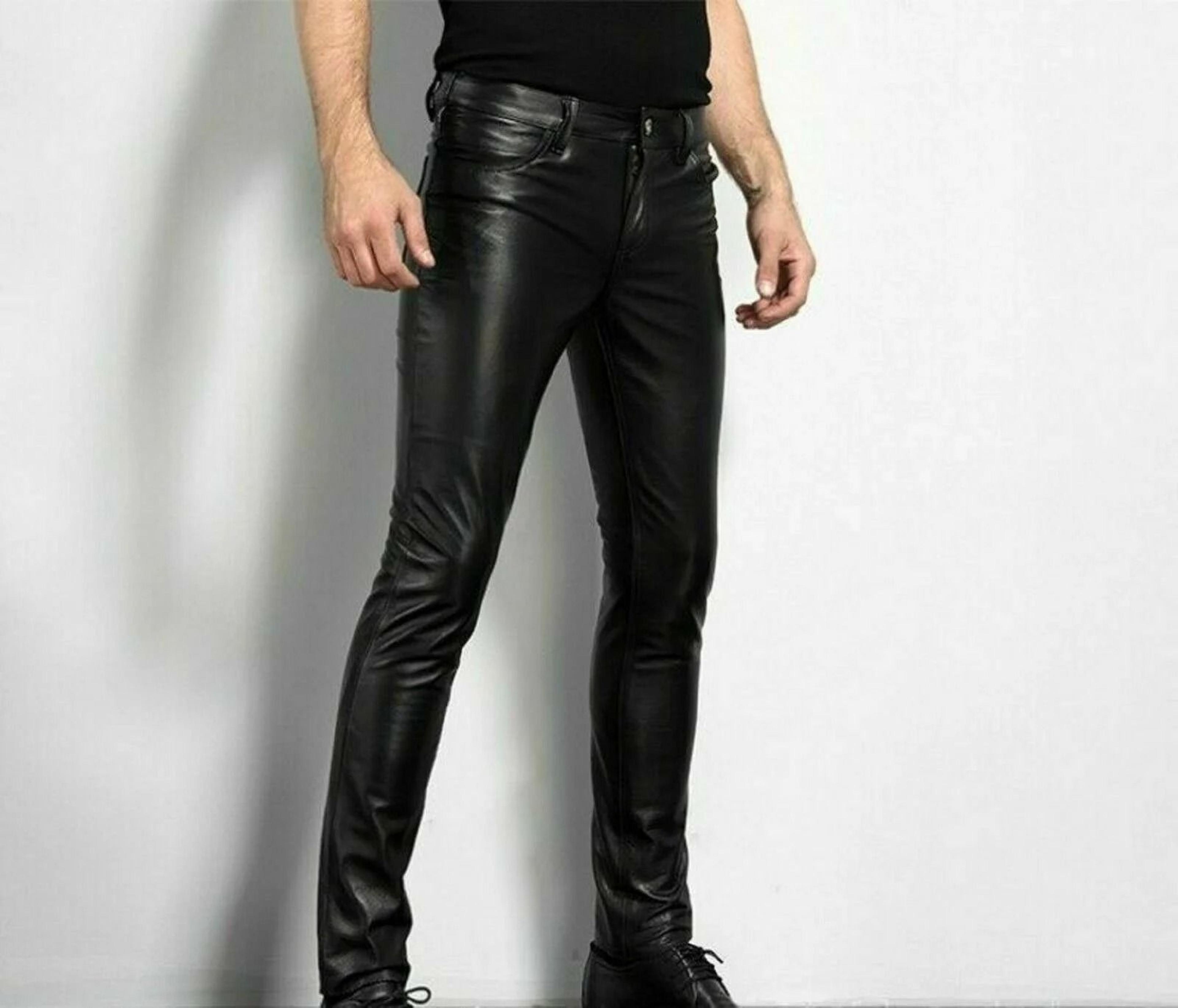 Mens Rock Style Faux Leather Pants  Slim Fit Night Club Dance  Motorcycle Trousers 3