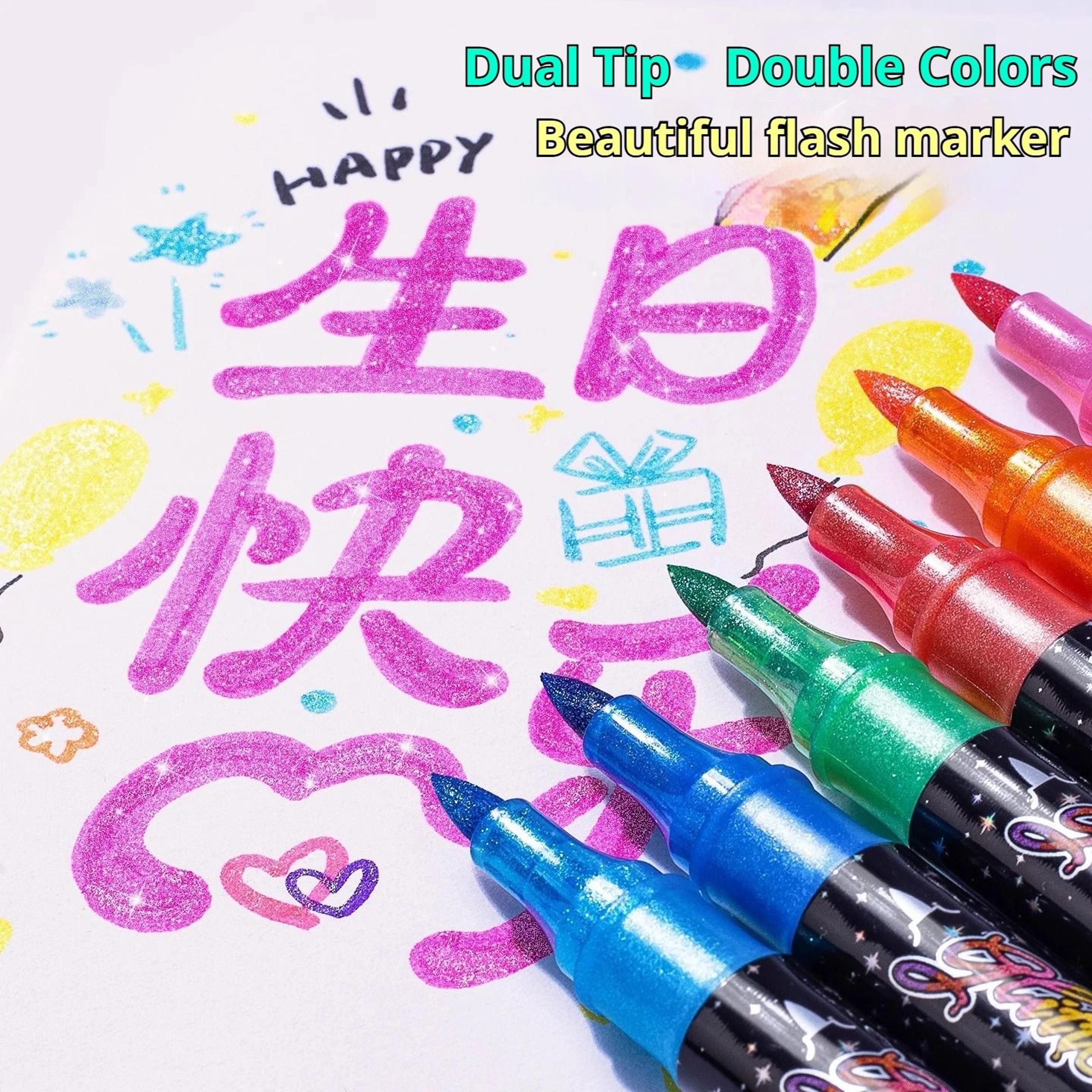 Dual Tip Glitter  Metallic Acrylic Paint Markers Set  Fine Tip Art Marker Pens For Rock Painting St 5