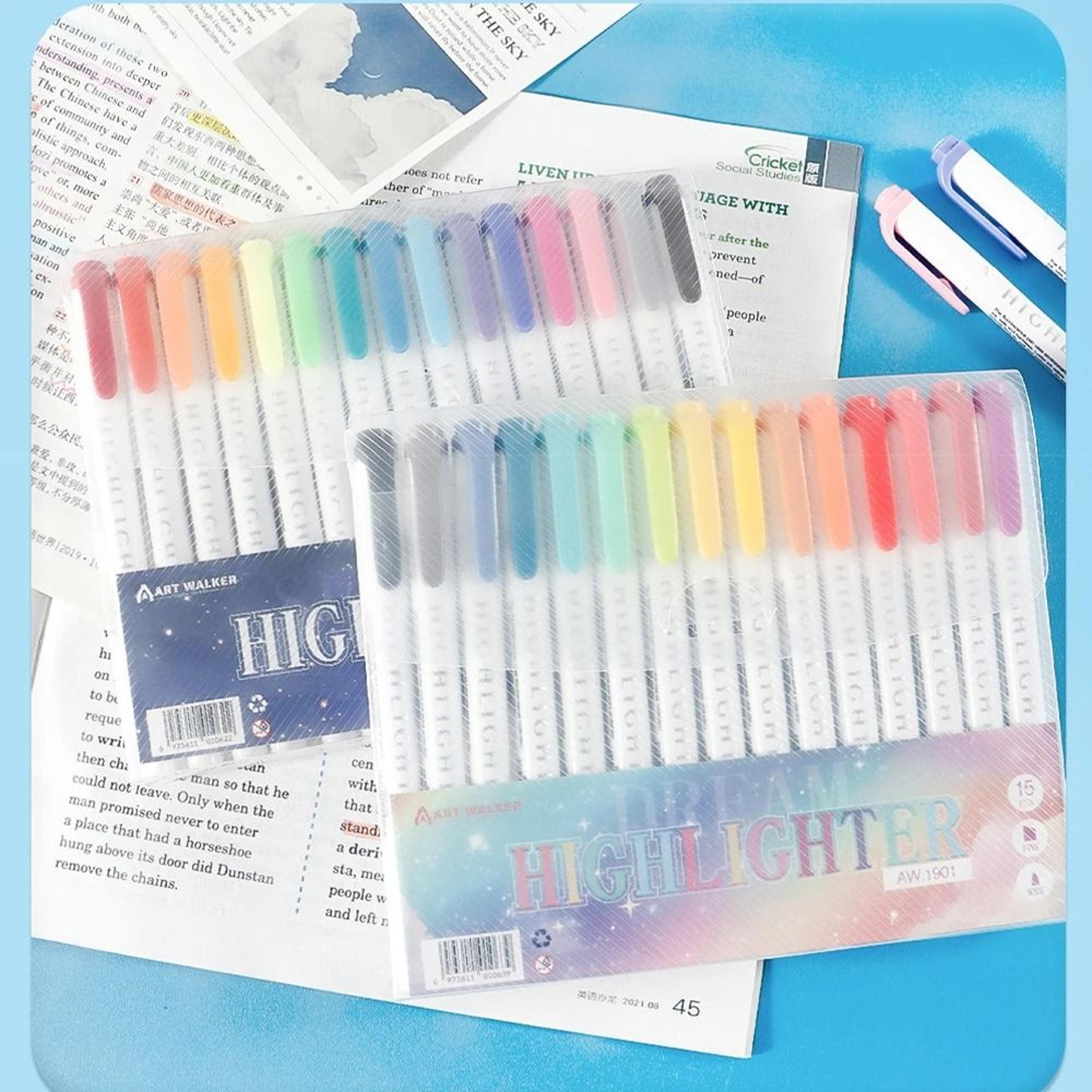 15 colors double-headed pastel highlighter set - dual tip marker pens