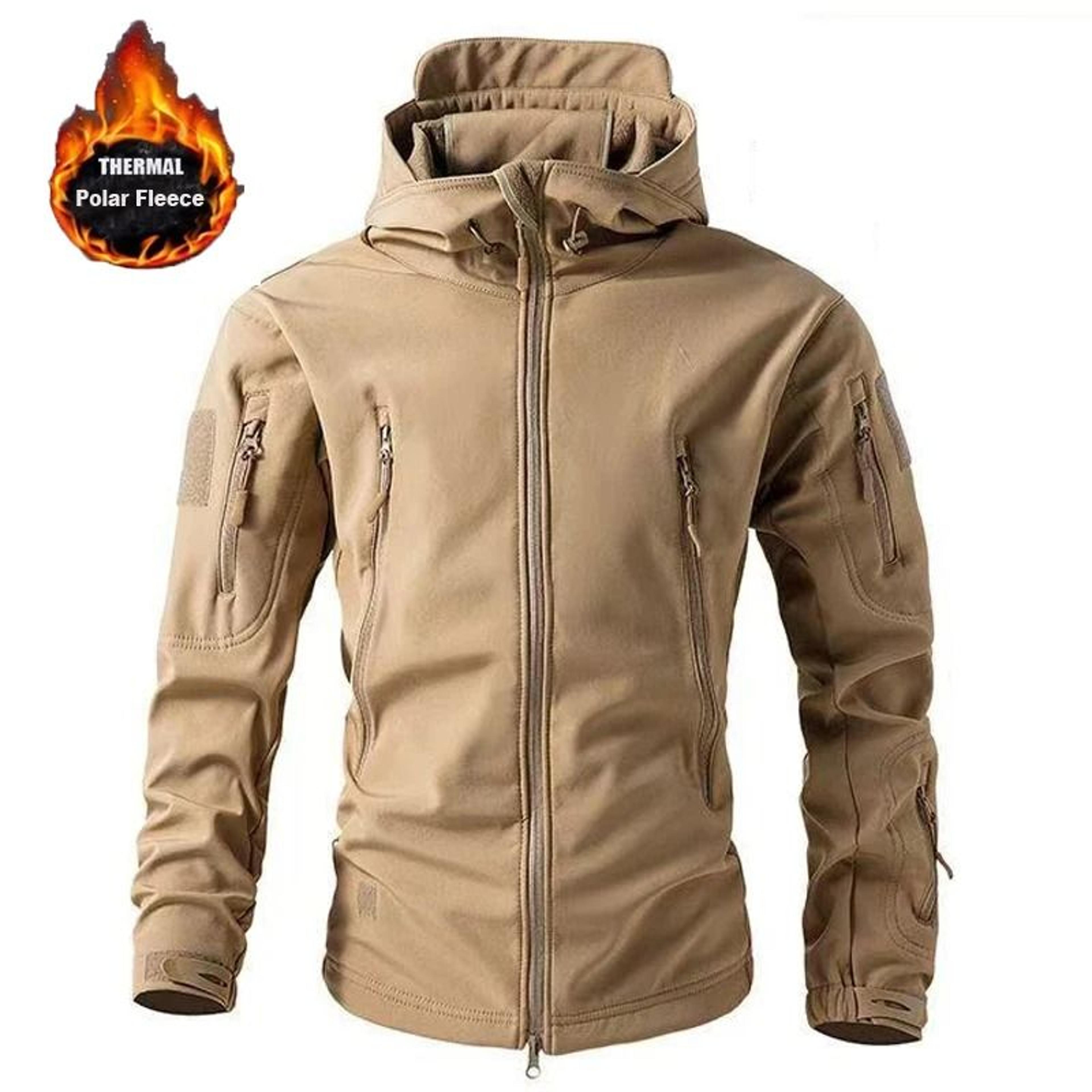 Mens Thermal Softshell Fleece Jacket  Windproof Outdoor Cargo Coat For Hiking  Hunting 9