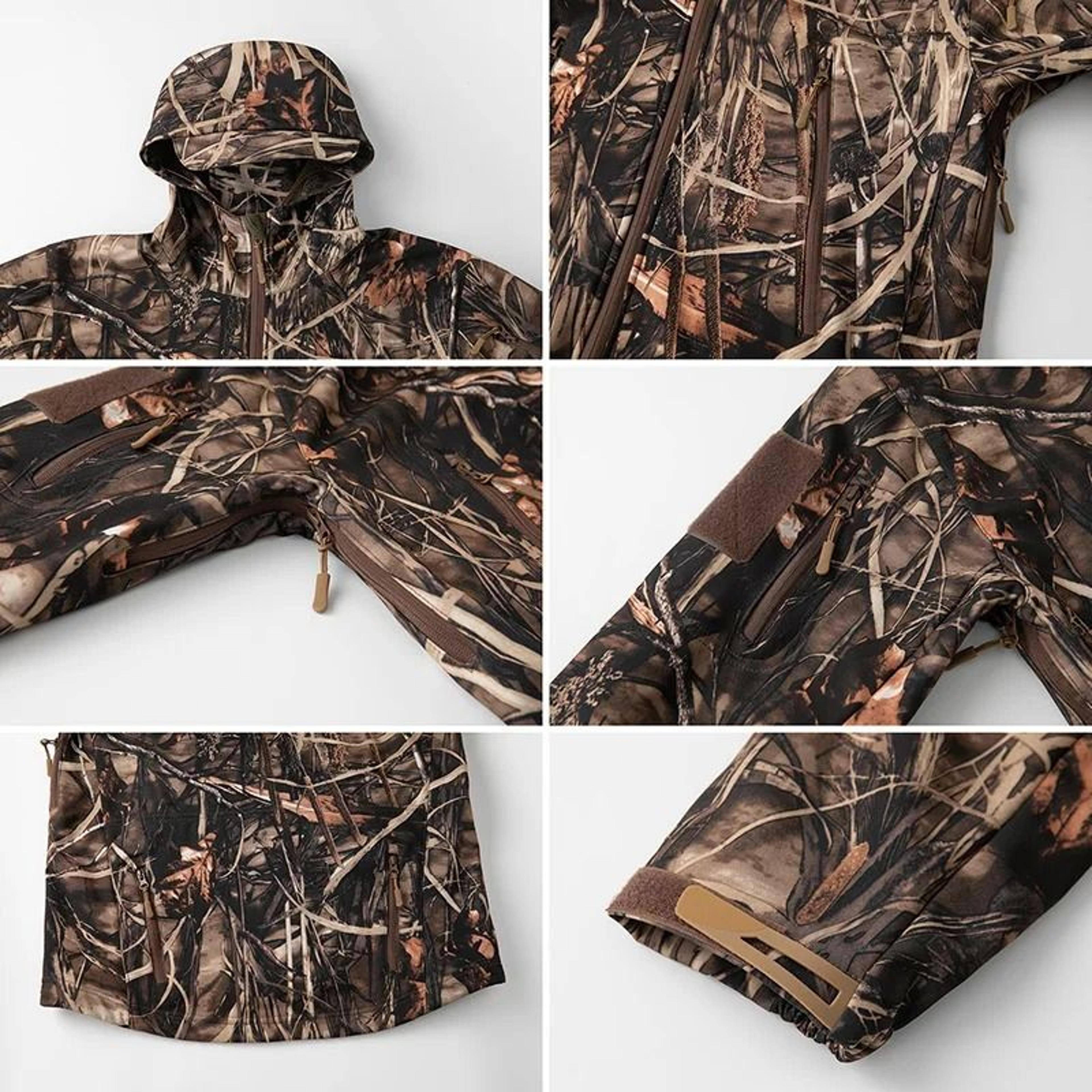 Mens Silent Softshell Camouflage Tactical Jacket  Waterproof Fleece Hooded Hunting Coat 5