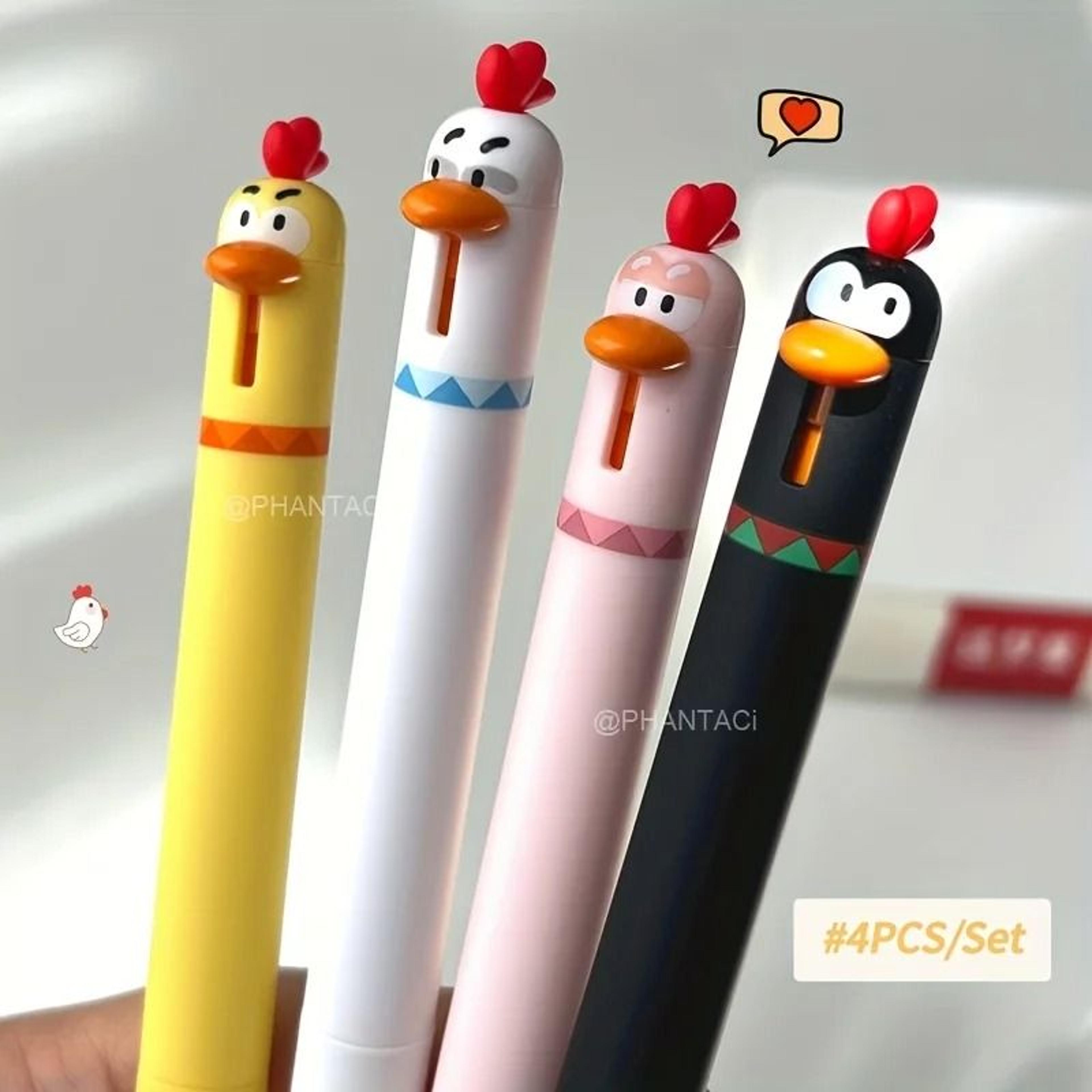 4Pack Cute Rotating Chicken Press Gel Pens  05mm Black Ink Funny Novelty Pens For Office  School 6