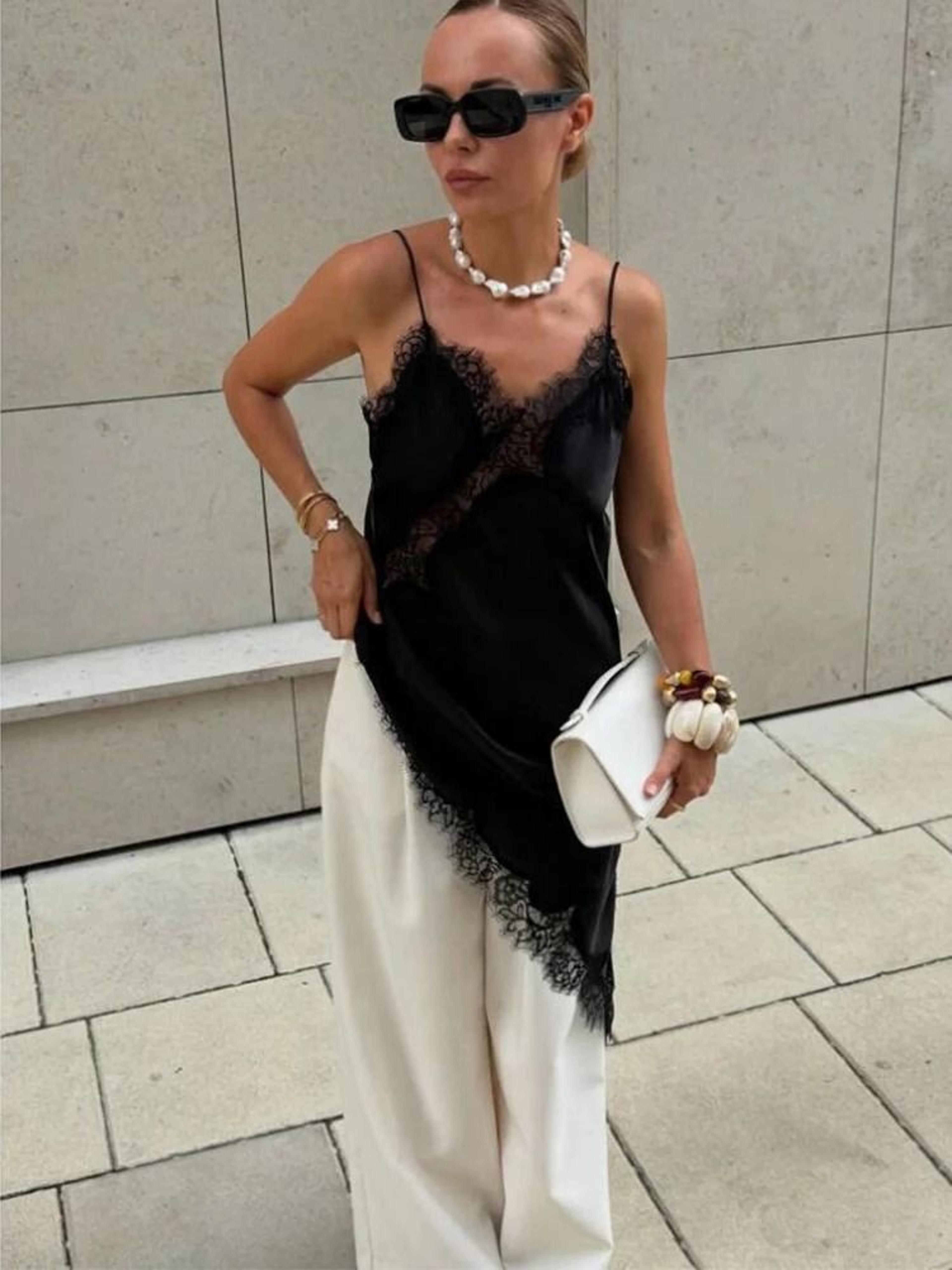 Satin Sexy Lace Spliced Short Sling Dress  Sleeveless Backless Asymmetric Party Mini Dress For Wome 2