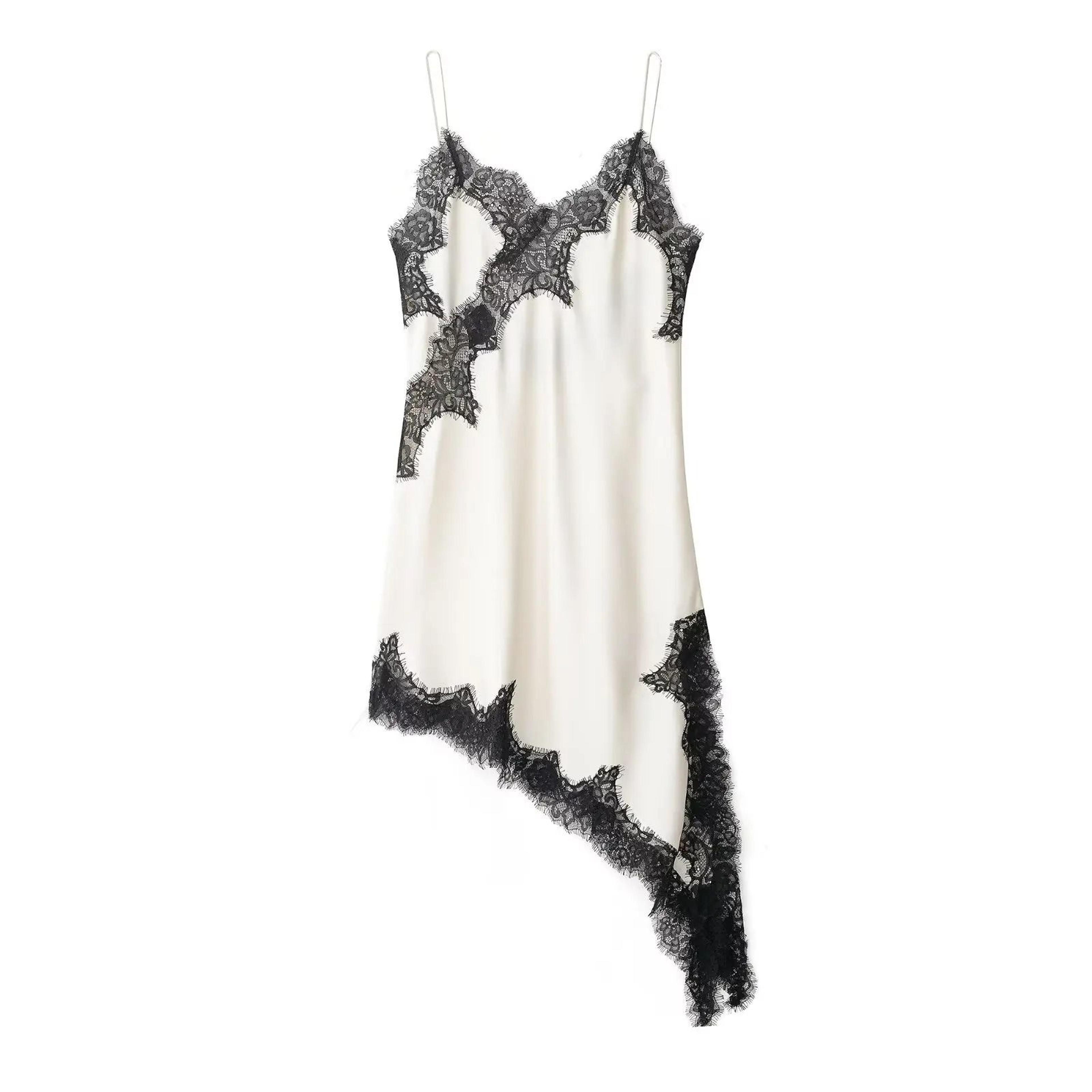 Satin Sexy Lace Spliced Short Sling Dress  Sleeveless Backless Asymmetric Party Mini Dress For Wome 10