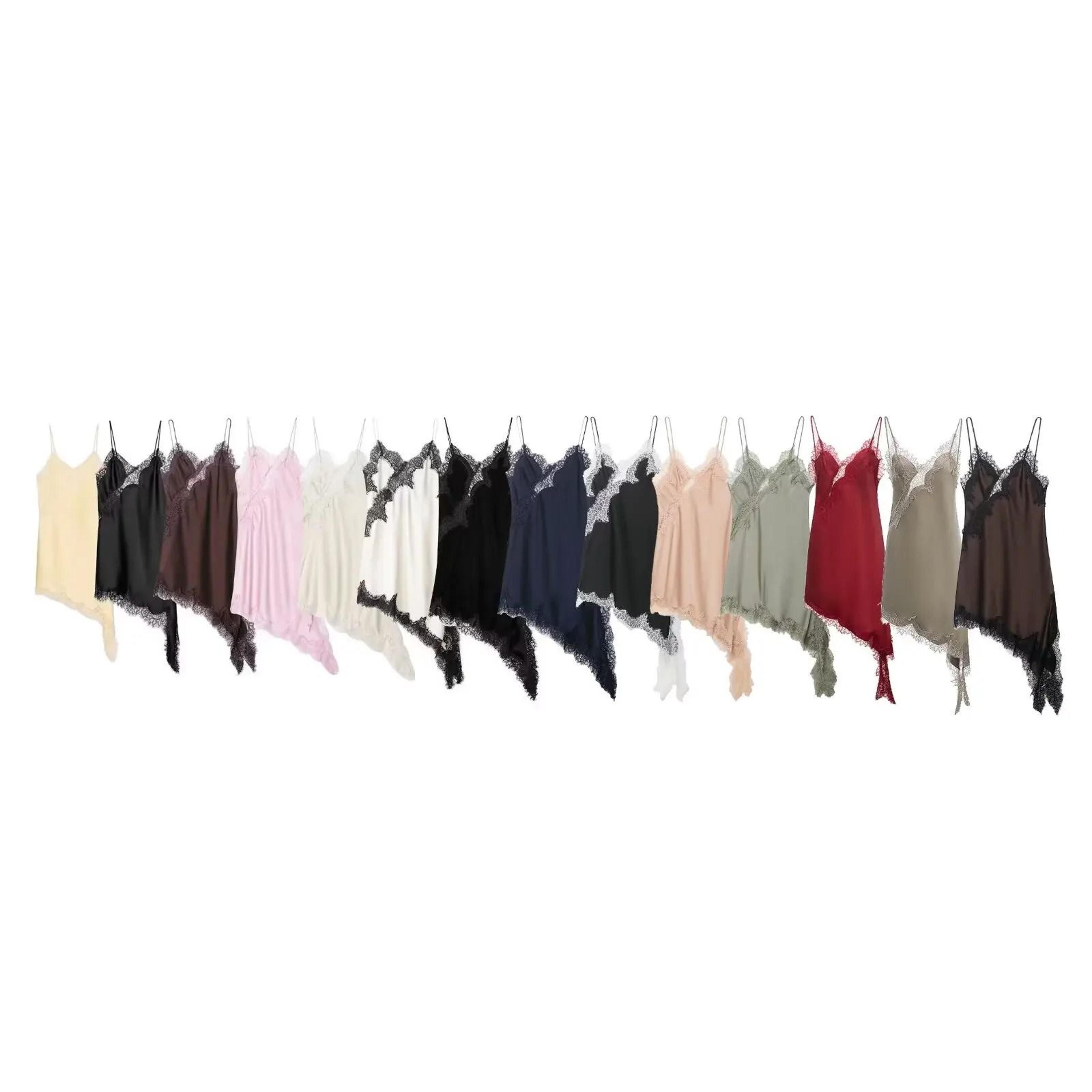 Satin Sexy Lace Spliced Short Sling Dress  Sleeveless Backless Asymmetric Party Mini Dress For Wome 5