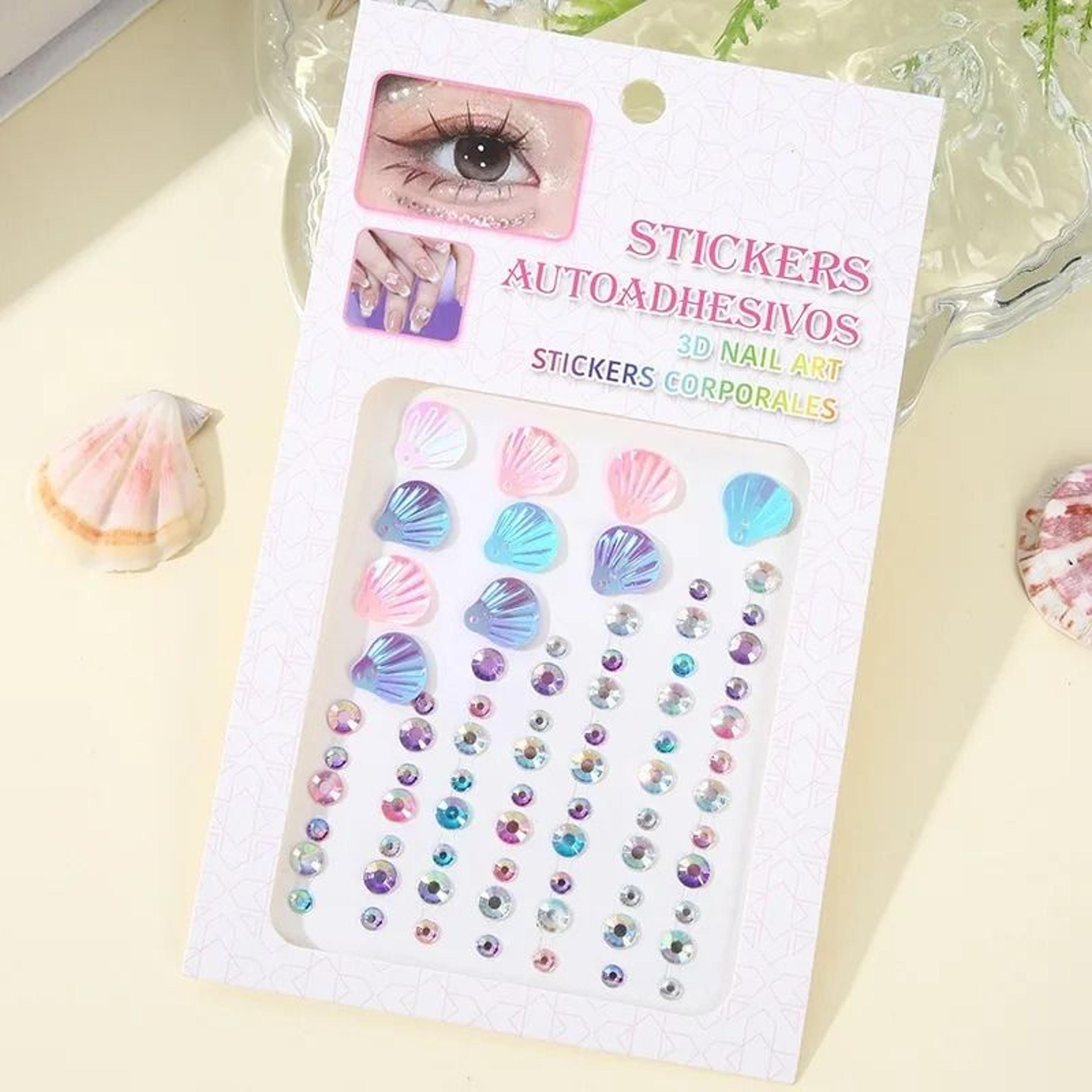 3D Dreamy Shell Crystal Diamond Face Gems  Mermaid SelfAdhesive Body Art Stickers 7