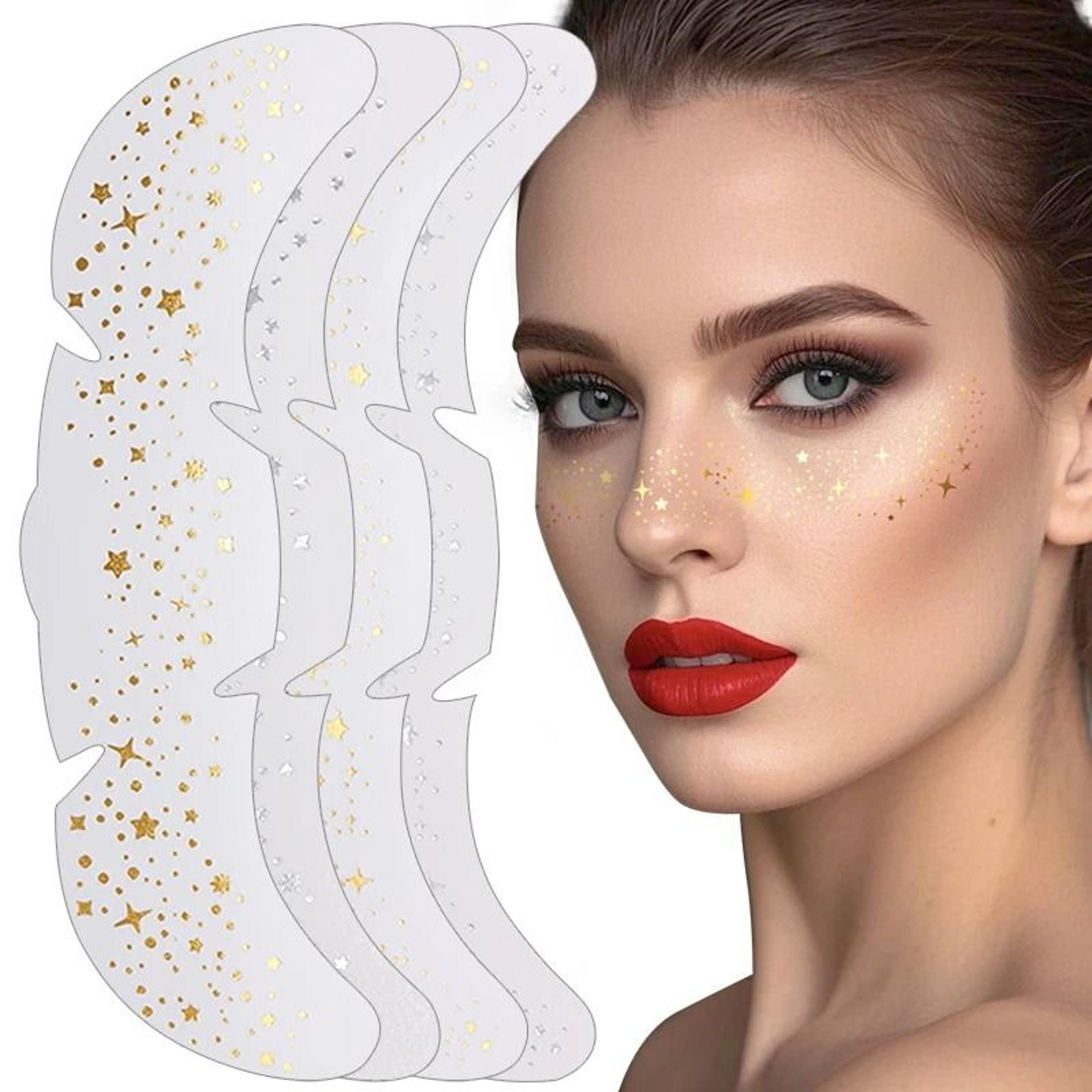 glitter metallic stamping freckles makeup patches - gold & silver fake freckle temporary tattoo stickers