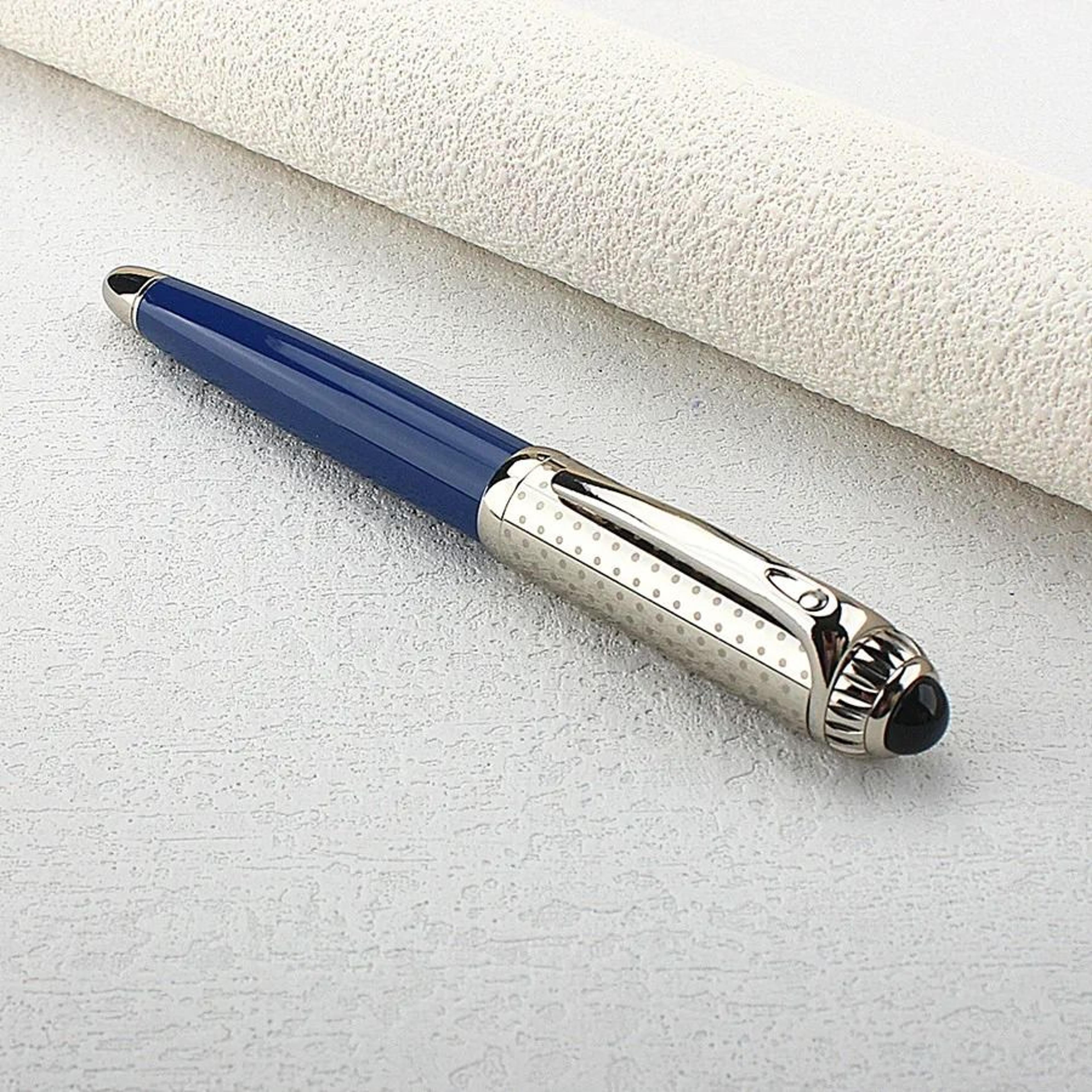Luxury Business Deep Blue Oversized Metal Rollerball  Ballpoint Pen  Silver Clip  Smooth Blue Ink 1
