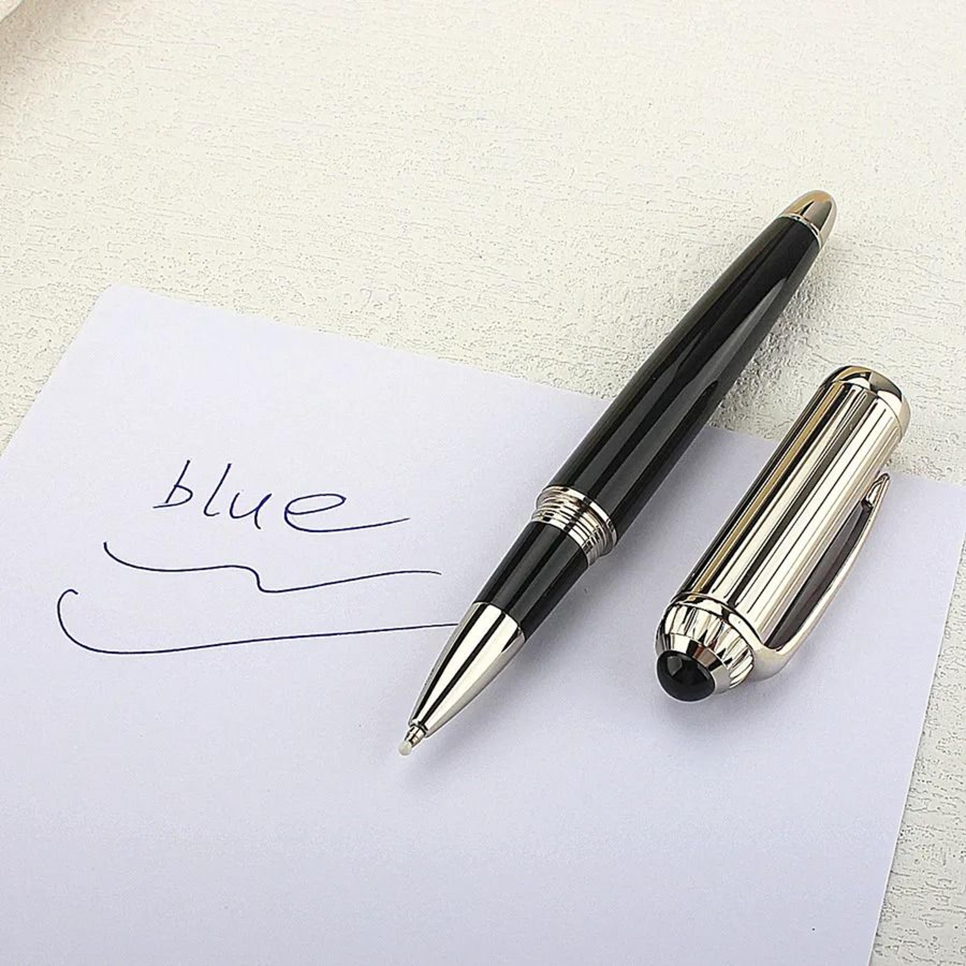 Luxury Business Deep Blue Oversized Metal Rollerball  Ballpoint Pen  Silver Clip  Smooth Blue Ink 18