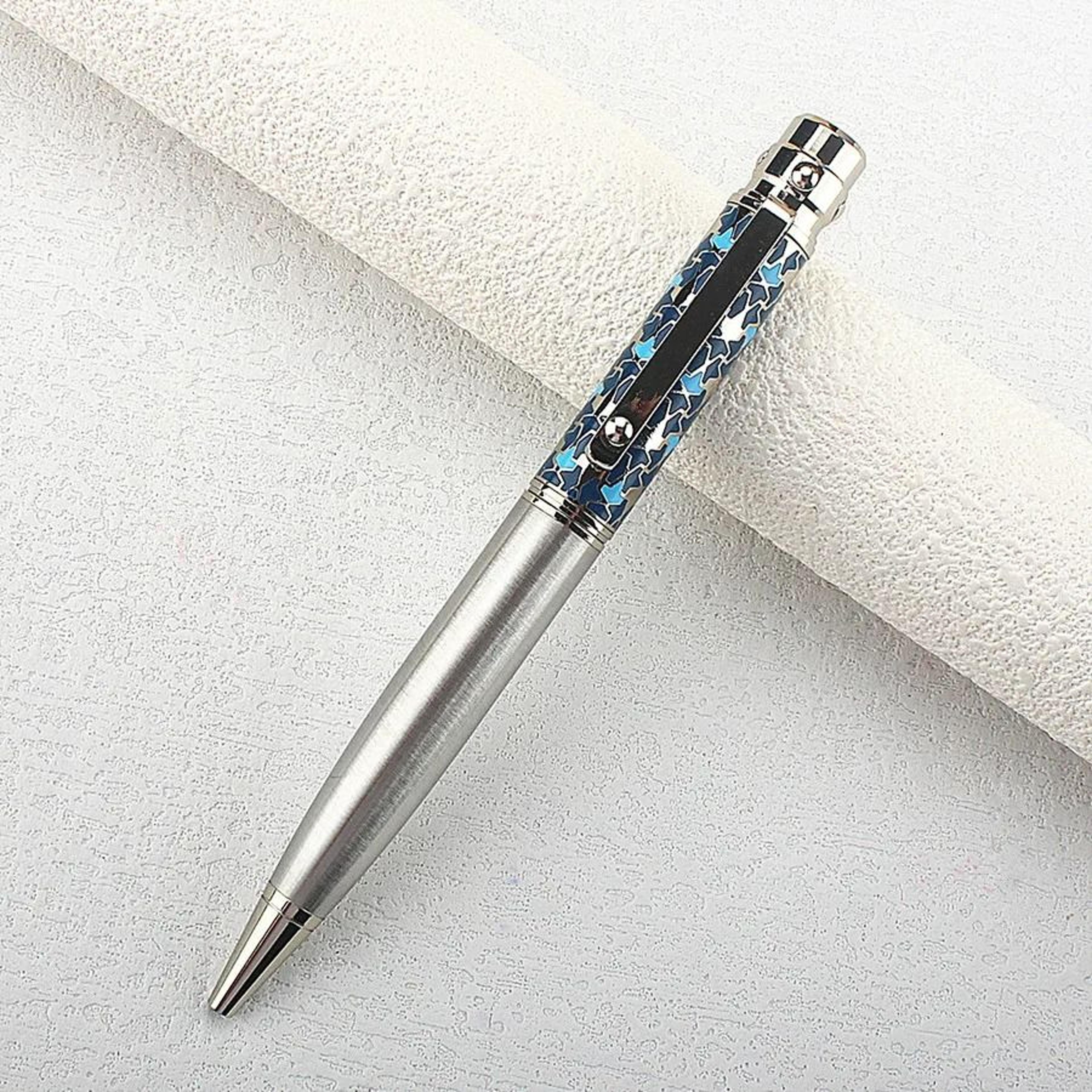 Luxury Business Deep Blue Oversized Metal Rollerball  Ballpoint Pen  Silver Clip  Smooth Blue Ink 22