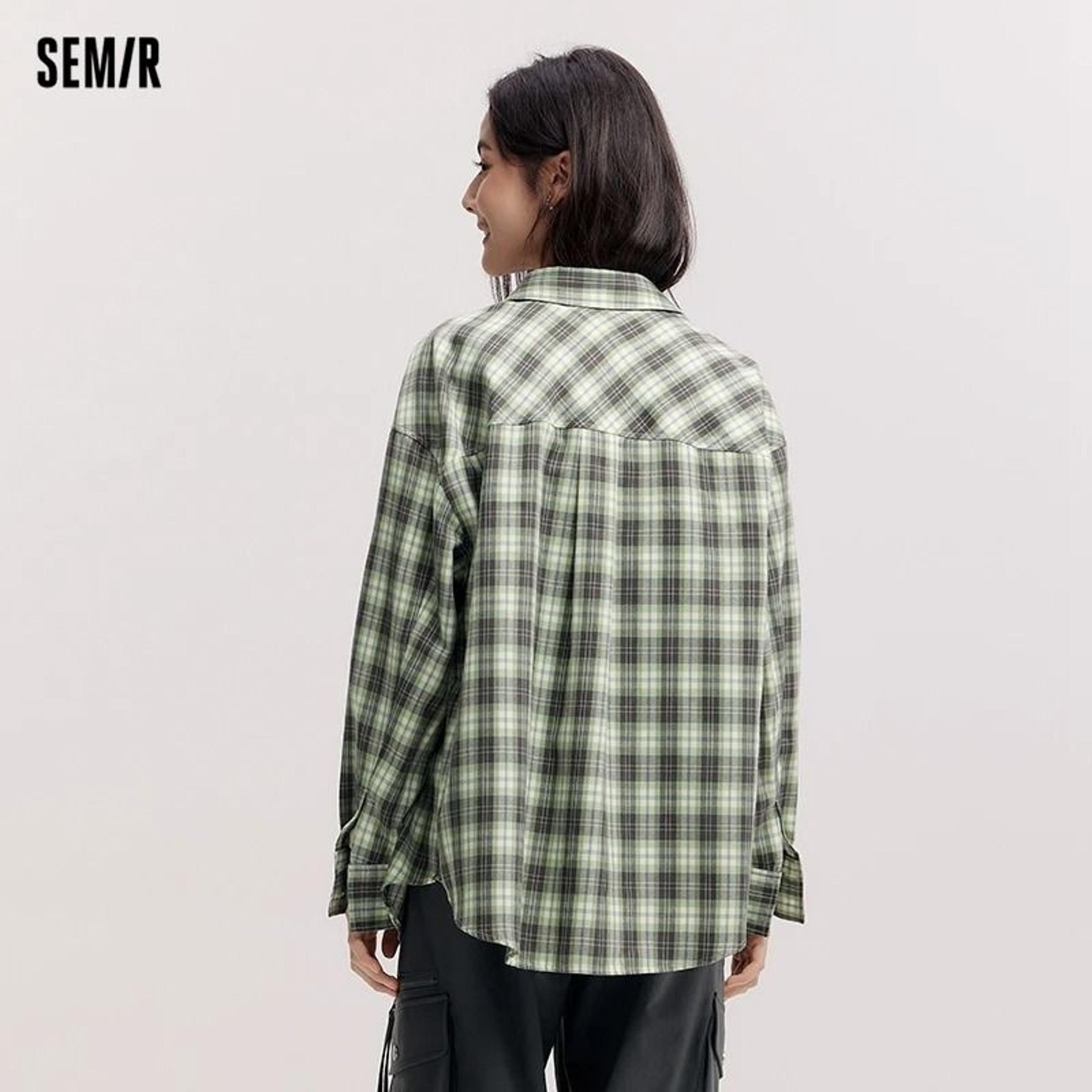 Semir Womens Oversized Checked Shirt  MidLong Vintage ButtonDown Spring Top 2