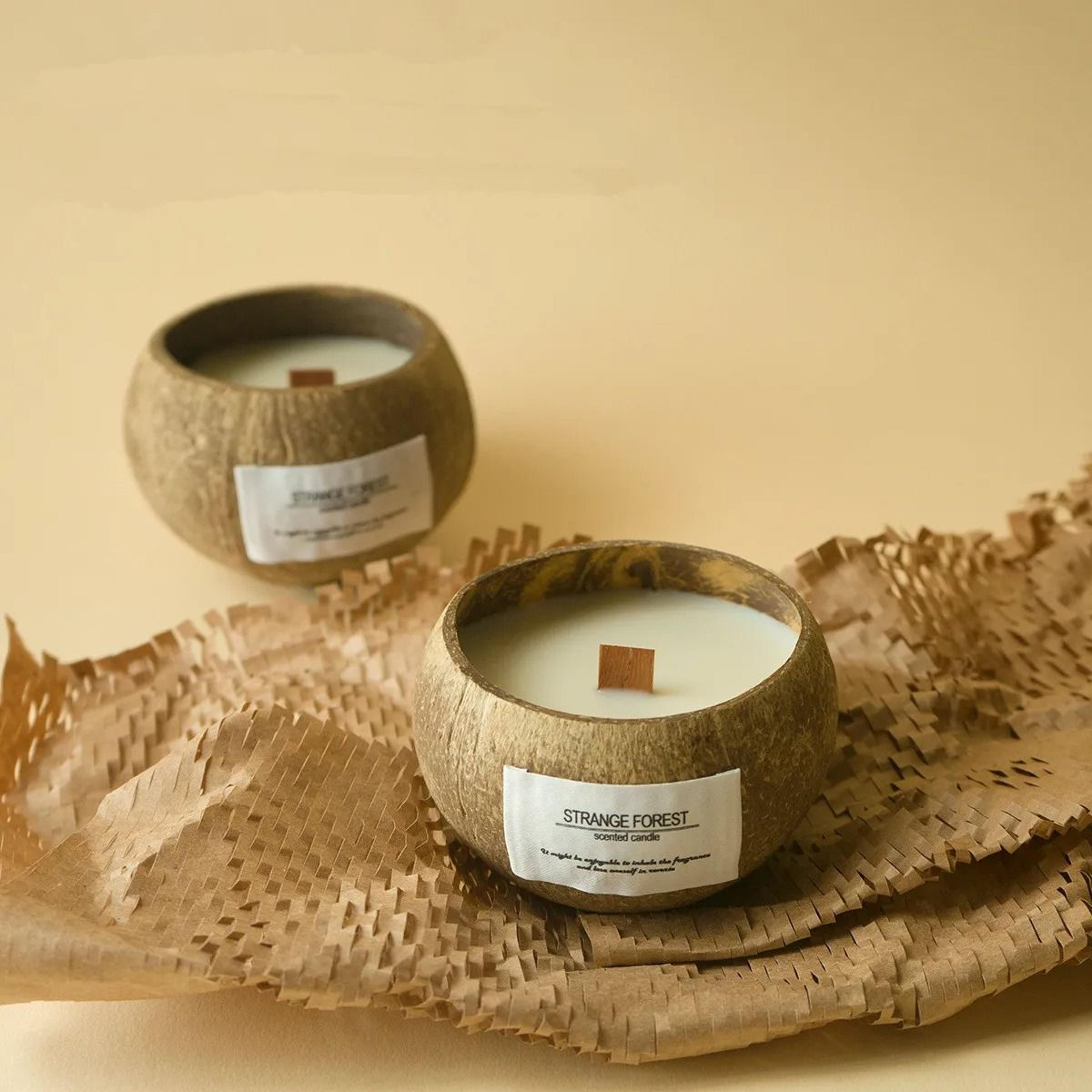 handmade coconut shell scented candle - natural soy wax eco-friendly home fragrance decor