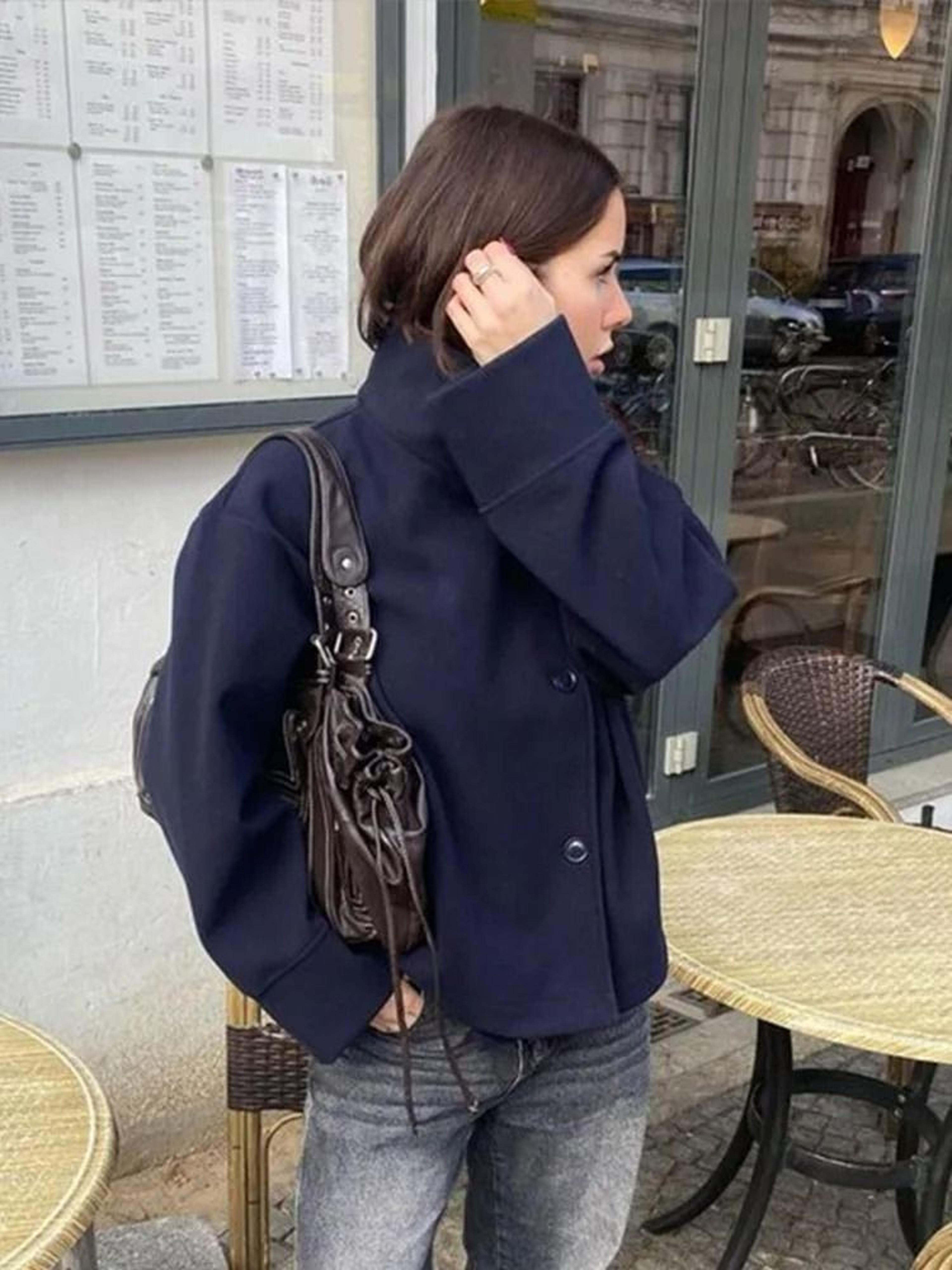 Womens Stand Collar Short Jacket  Elegant SingleBreasted Long Sleeve Spring Coat 1