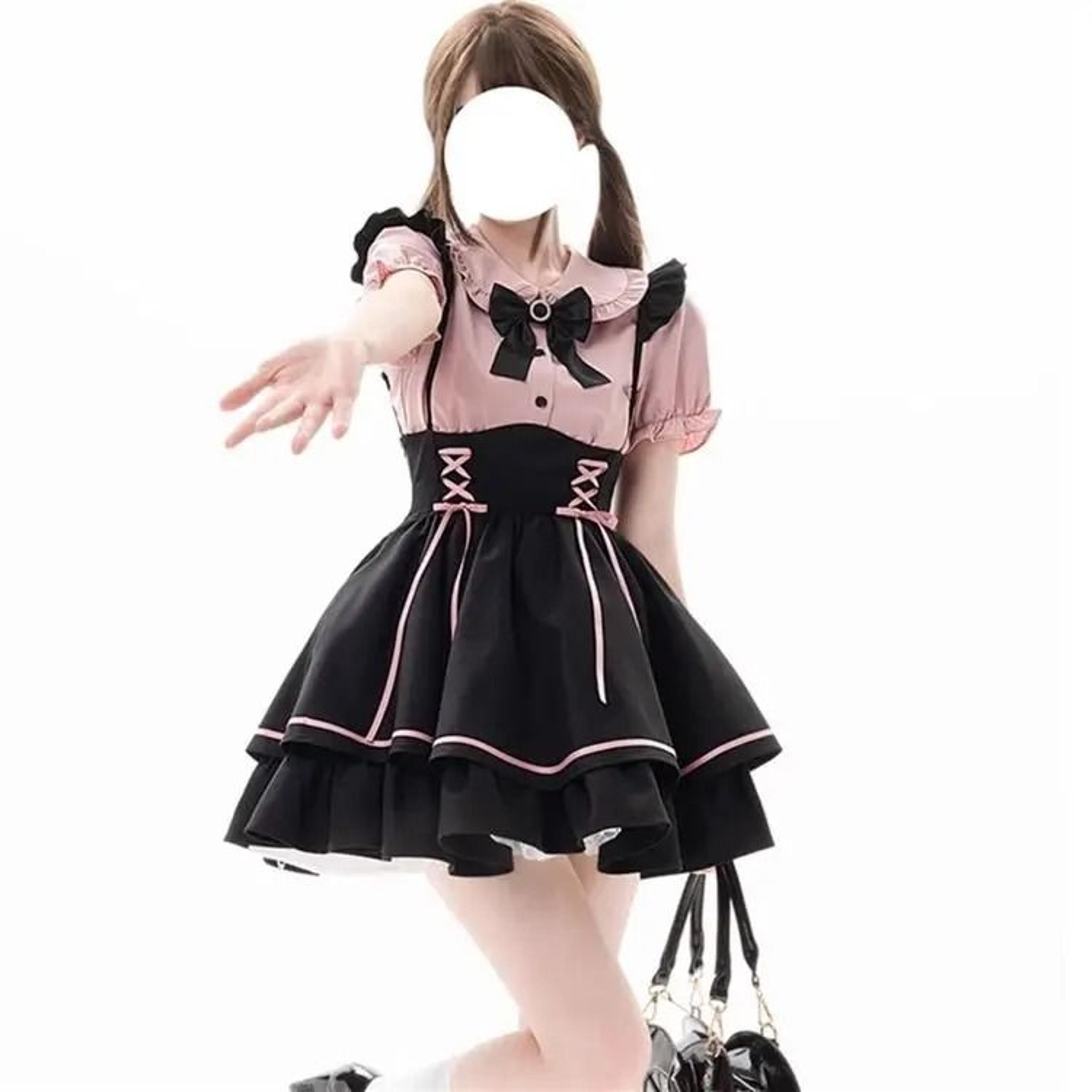 Sweet Lolita School Princess TwoPiece Set  Doll Collar ShortSleeve Blouse  HighWaist ALine Skirt 6