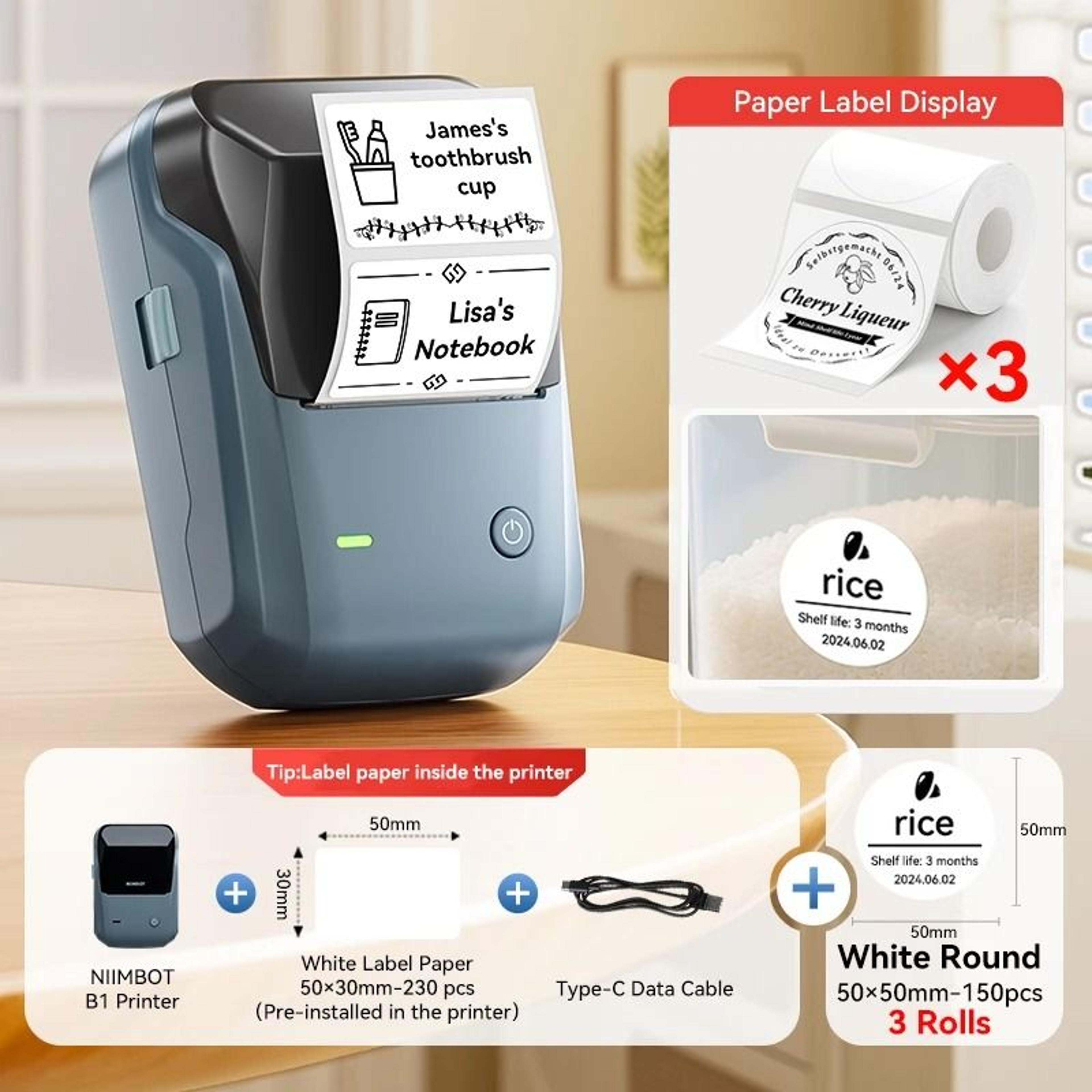 NIIMBOT B1 Wireless Thermal Label Printer 2050mm Print Width 9