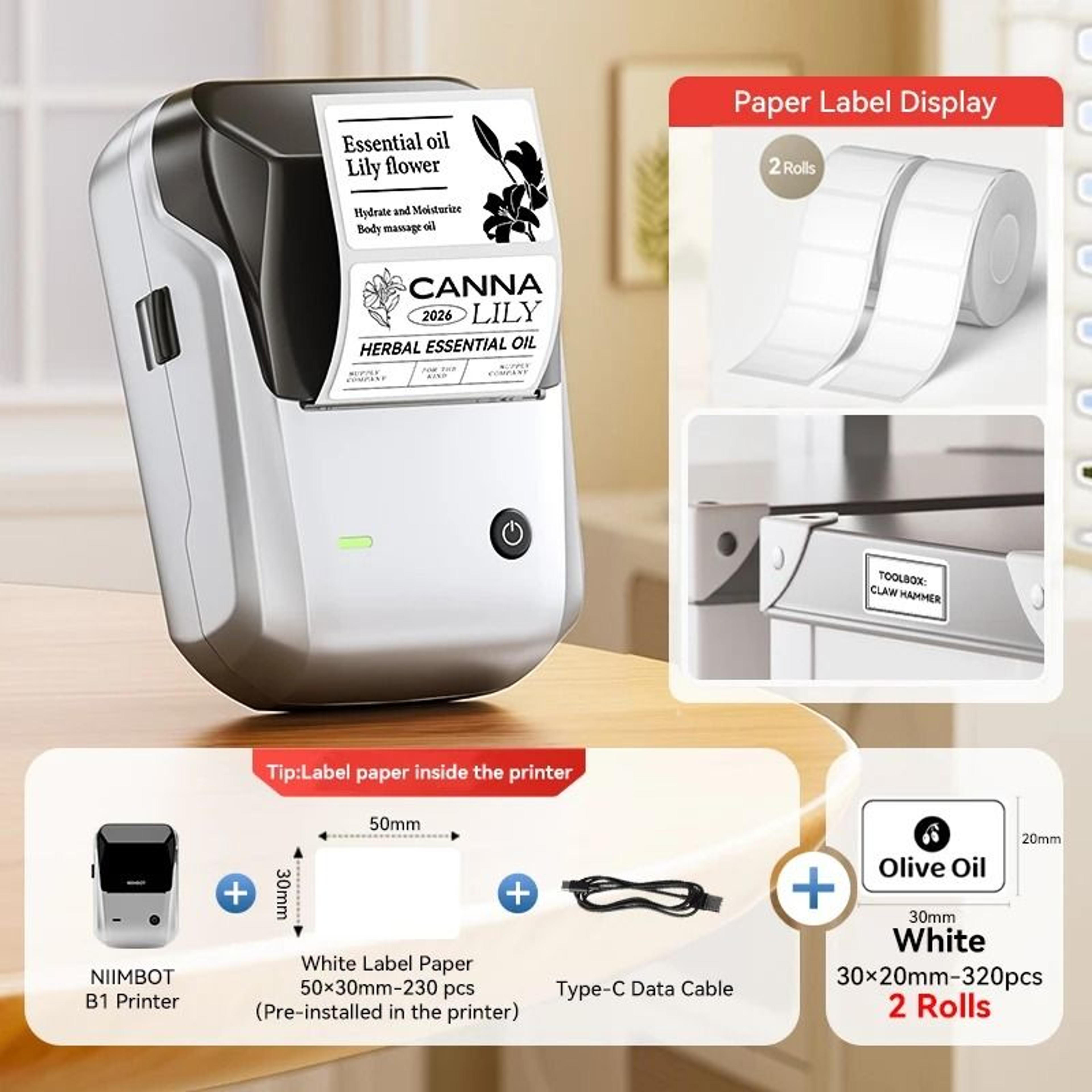 NIIMBOT B1 Wireless Thermal Label Printer 2050mm Print Width 20