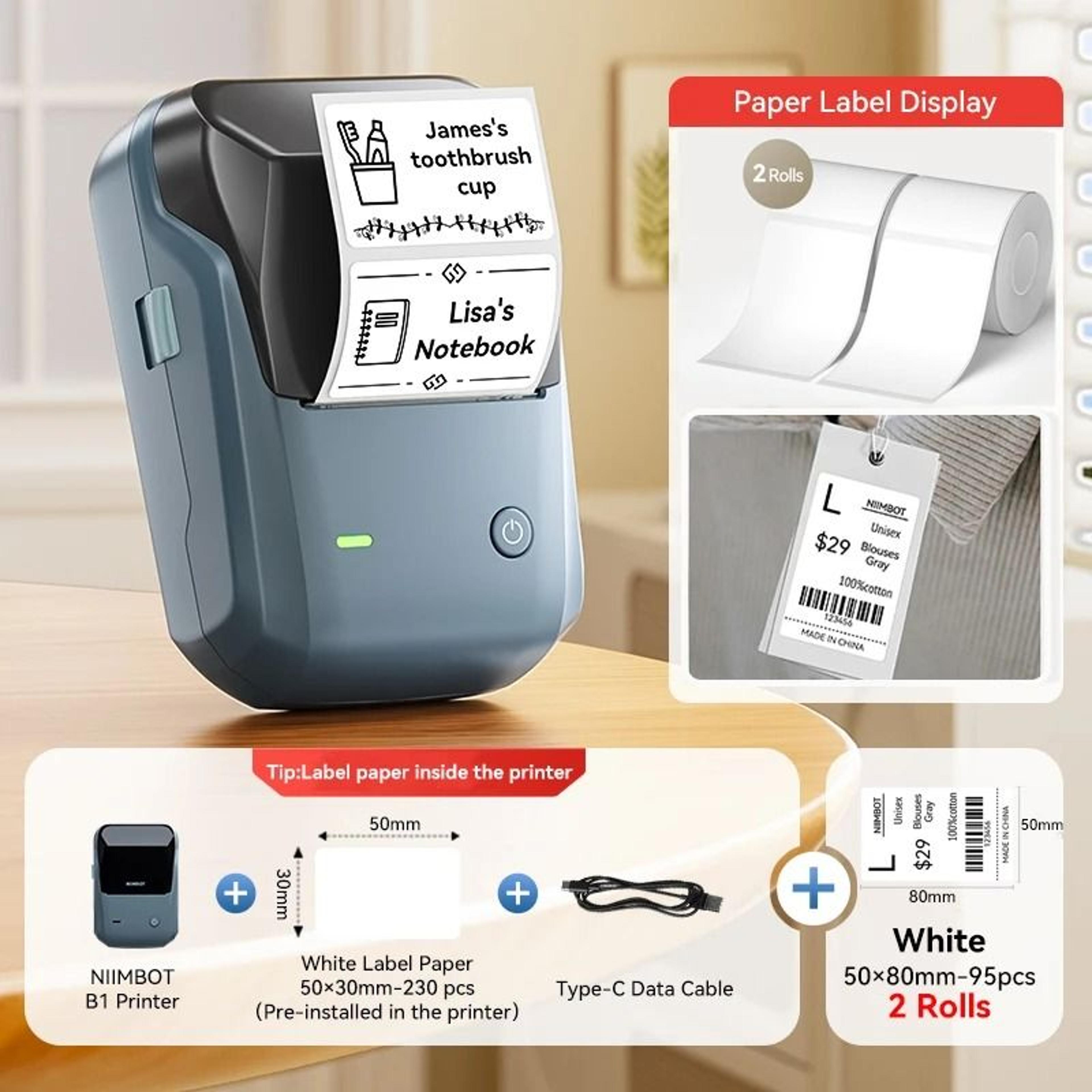 NIIMBOT B1 Wireless Thermal Label Printer 2050mm Print Width 25
