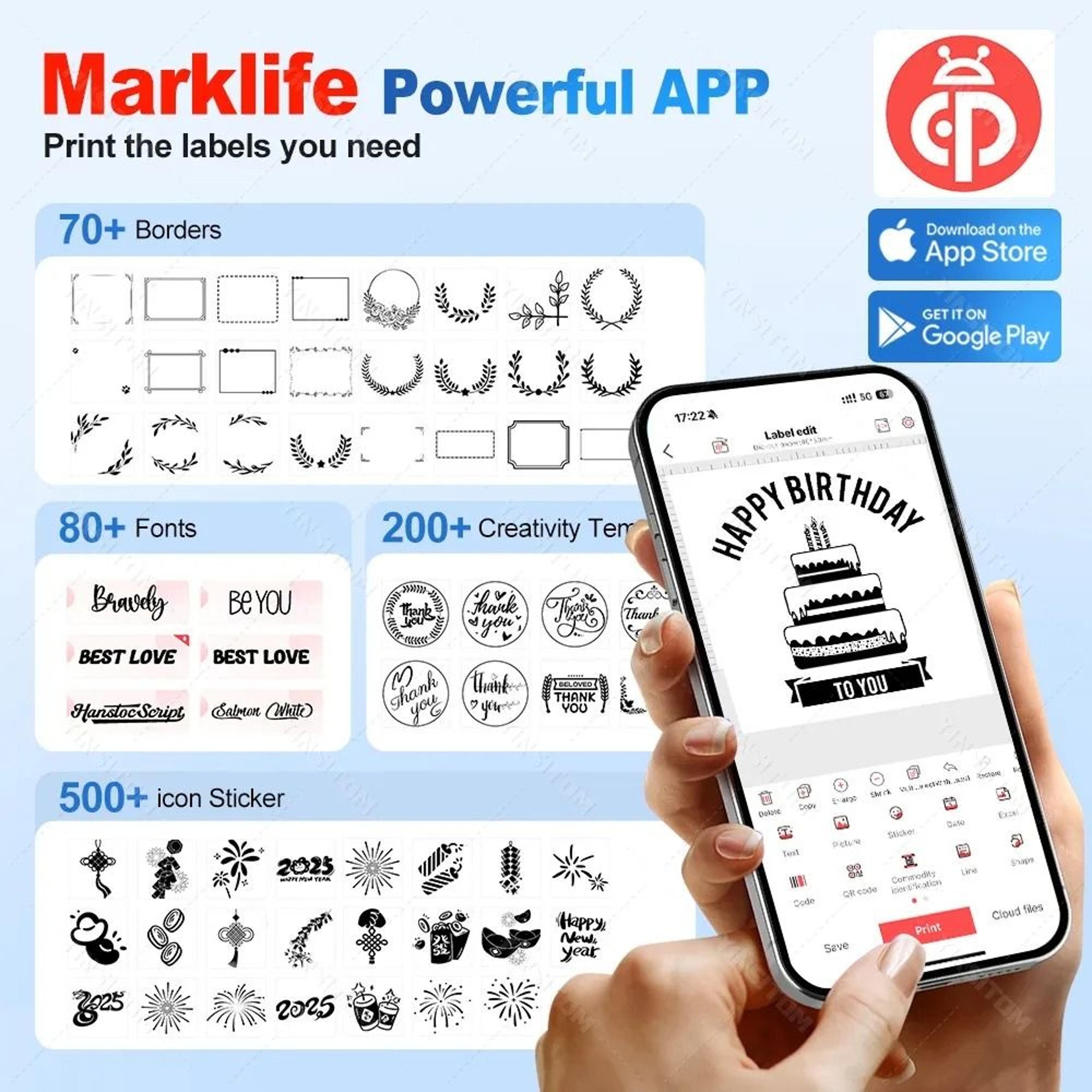 Marklife P50 Portable 2050mm Wireless Bluetooth Thermal Label Printer 3