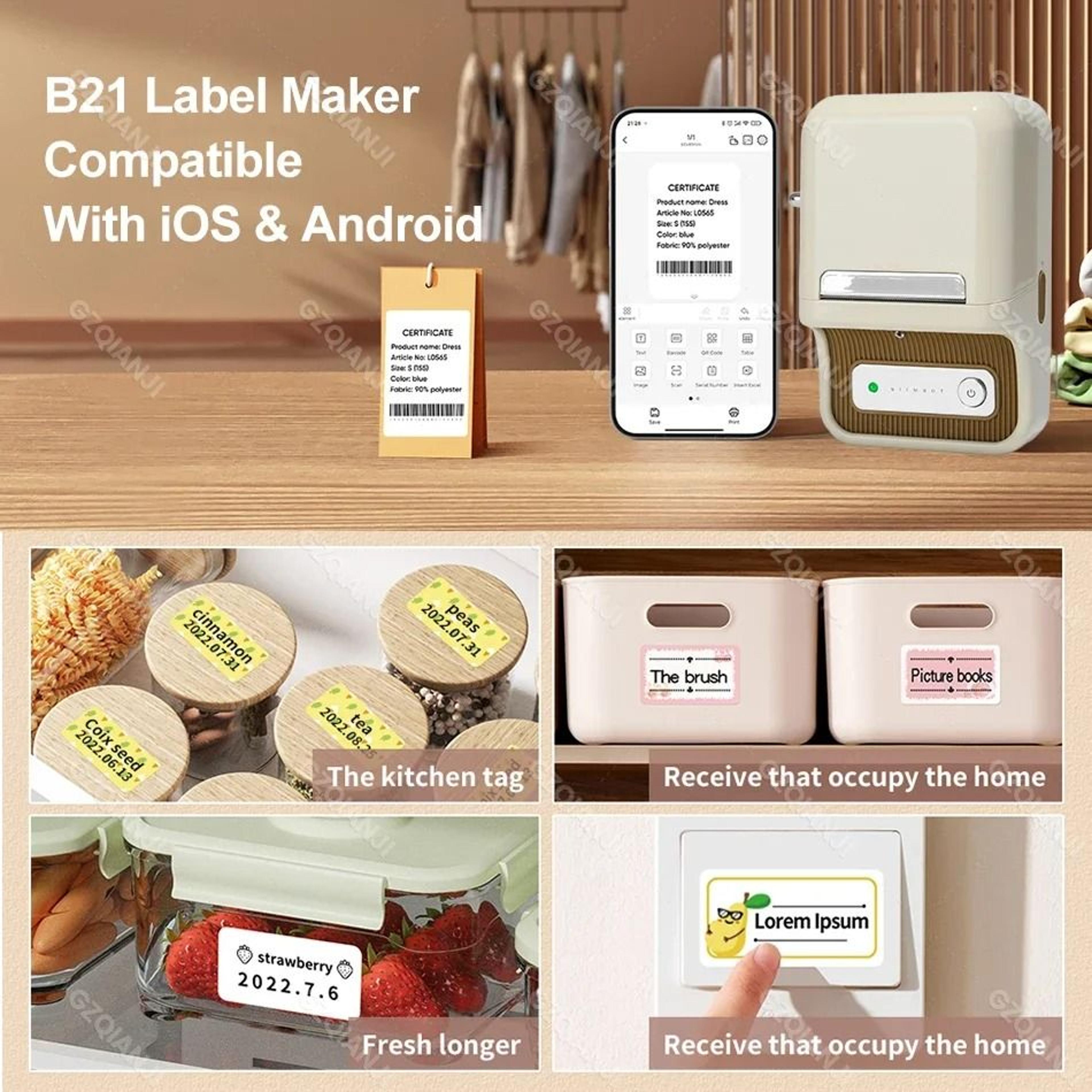NIIMBOT B21 Mini Portable Wireless Thermal Barcode Label Printer 2050mm 5