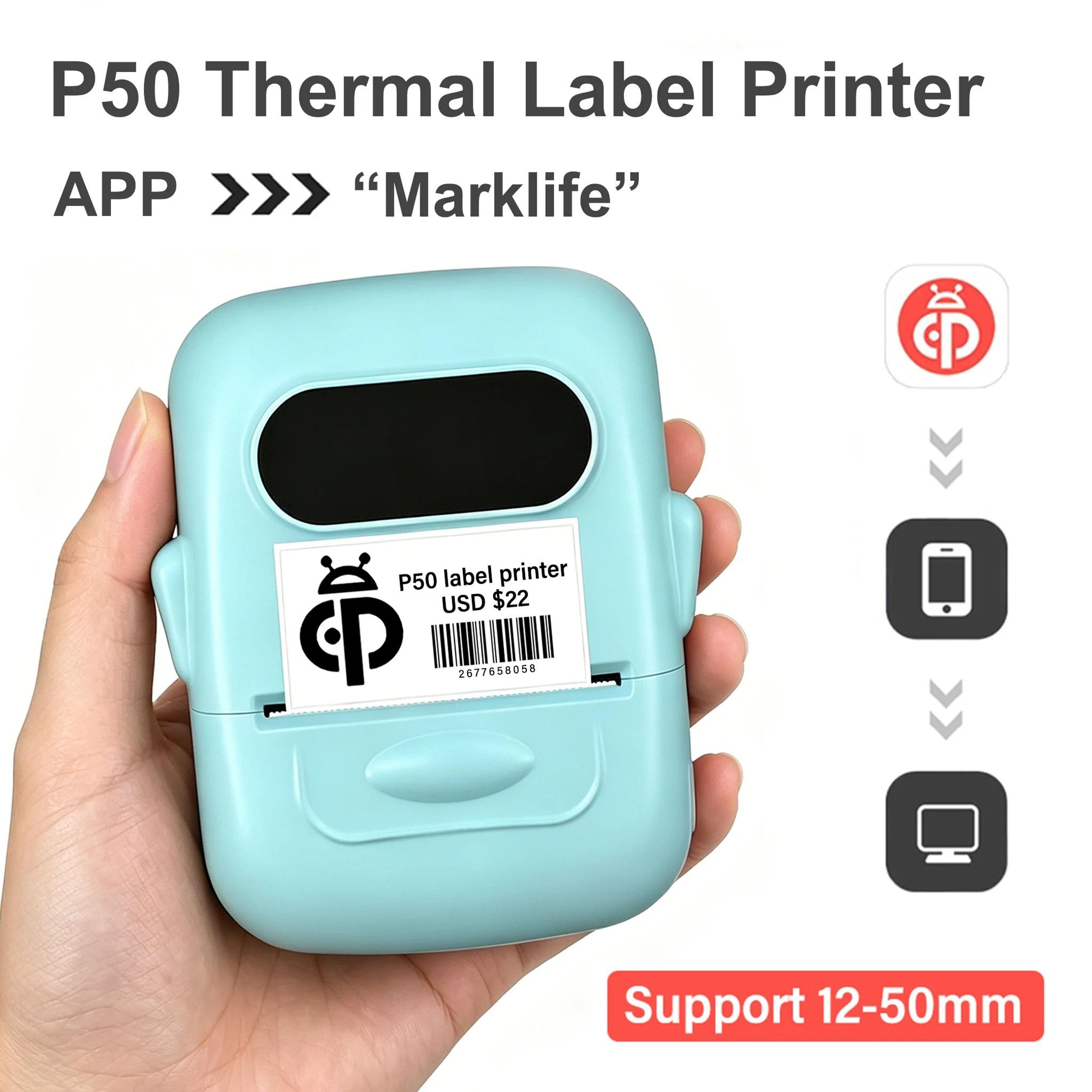 Marklife P50 Mini Portable Wireless Thermal Label Printer 1250mm 0