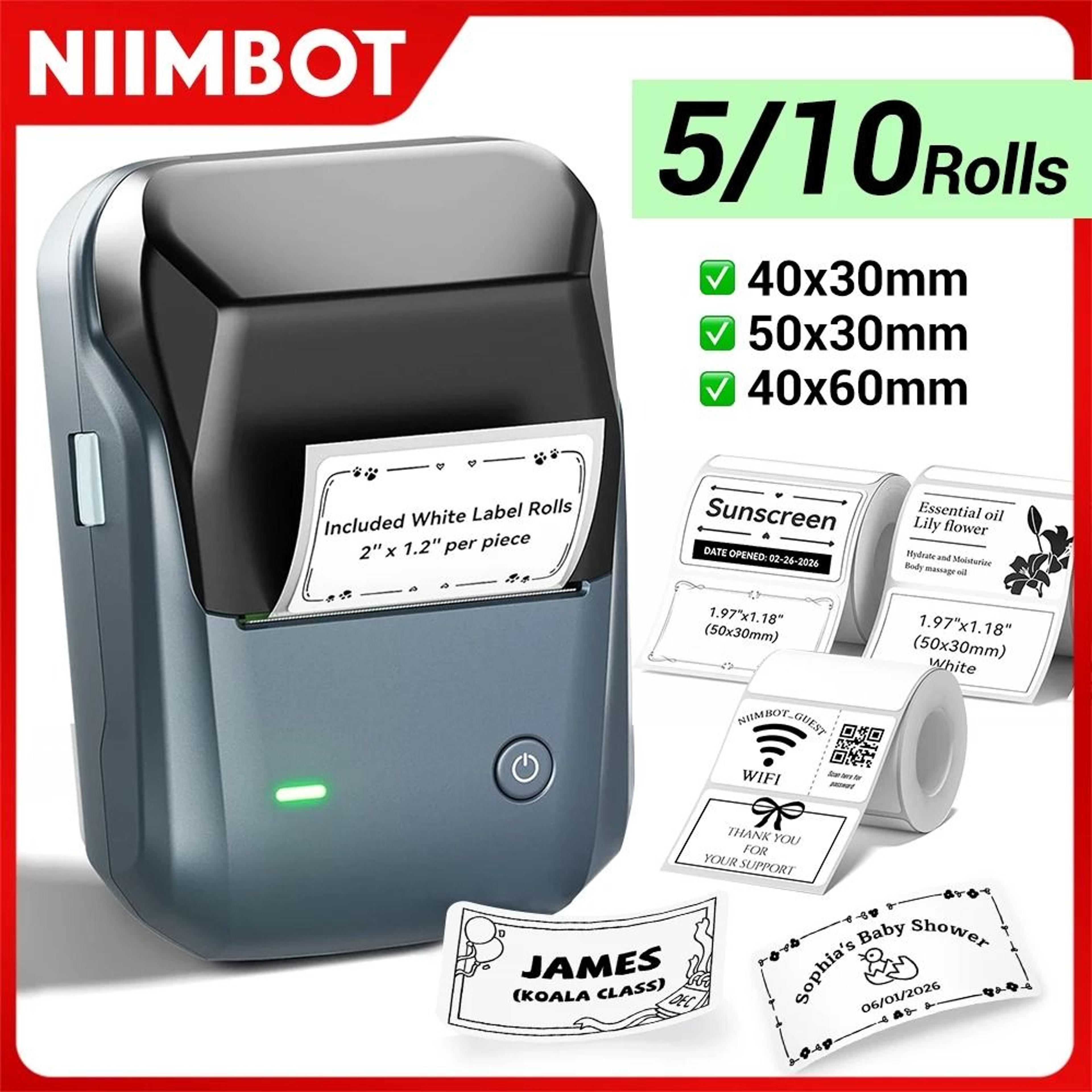 NIIMBOT B1 Portable Wireless Thermal Label Printer Bundle With Official Paper Rolls 0