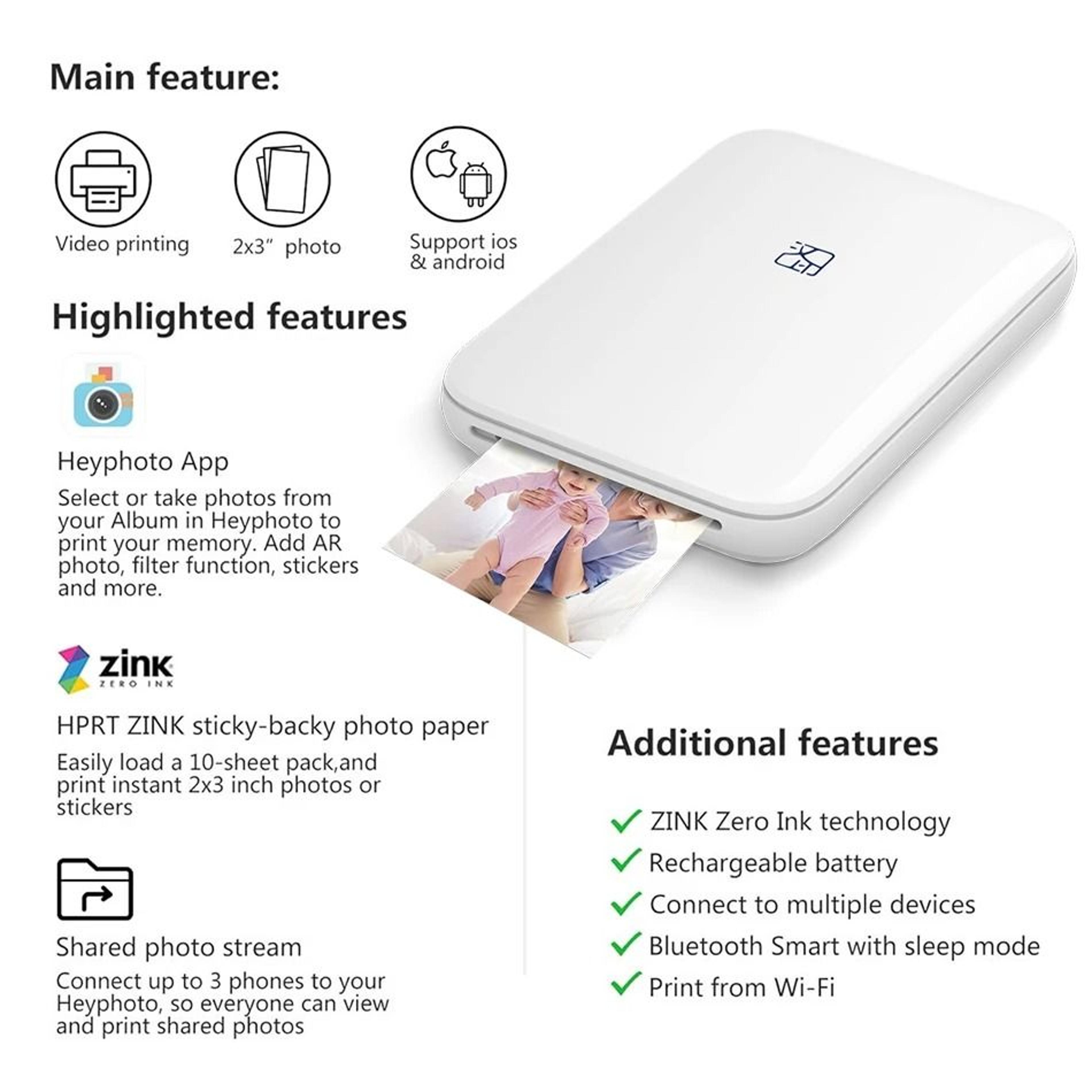 HPRT Portable 2x3 Pocket Photo Printer With ZINK Zero Ink Technology 5