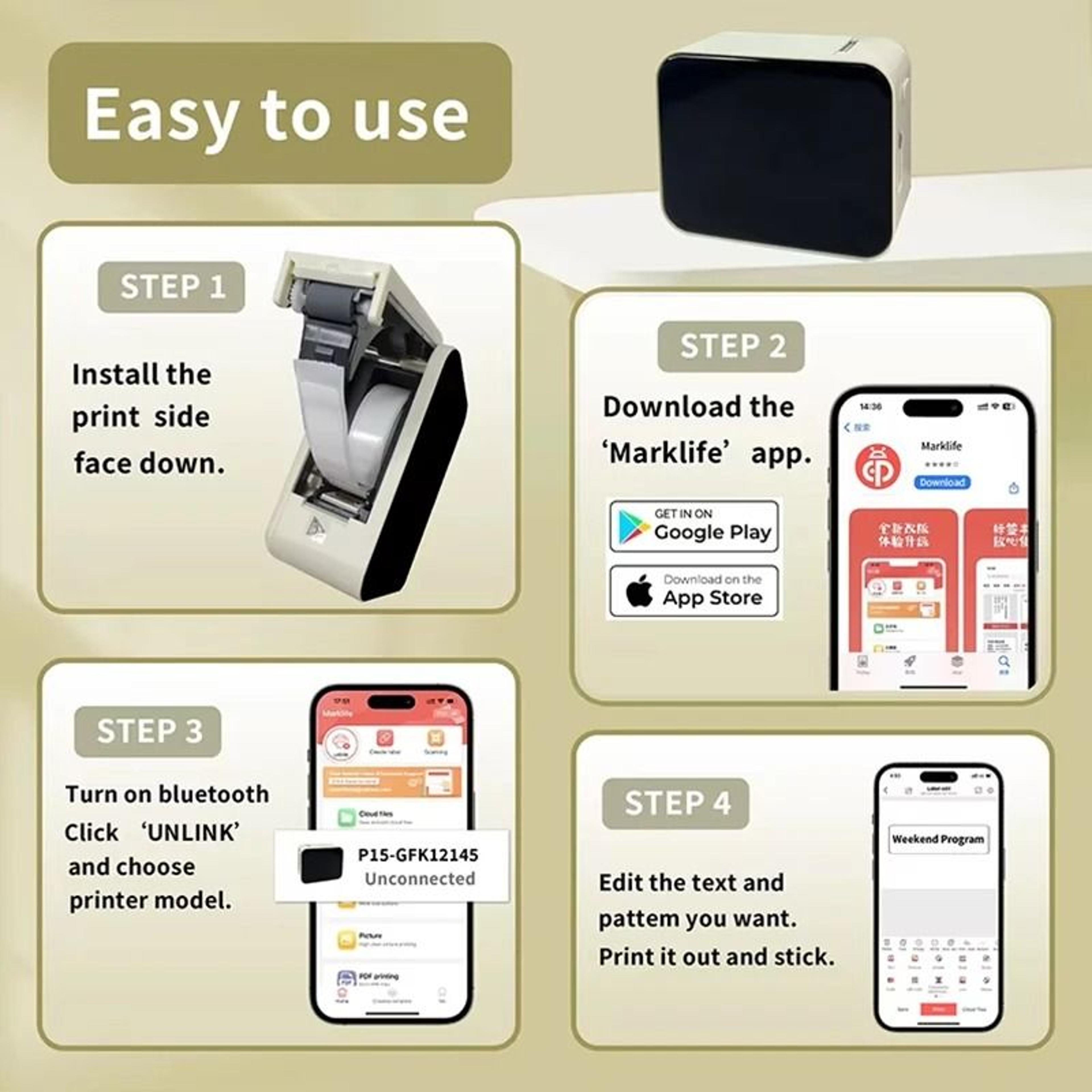 Marklife P15 Mini Portable Thermal Label Printer  Wireless Adhesive Machine 3