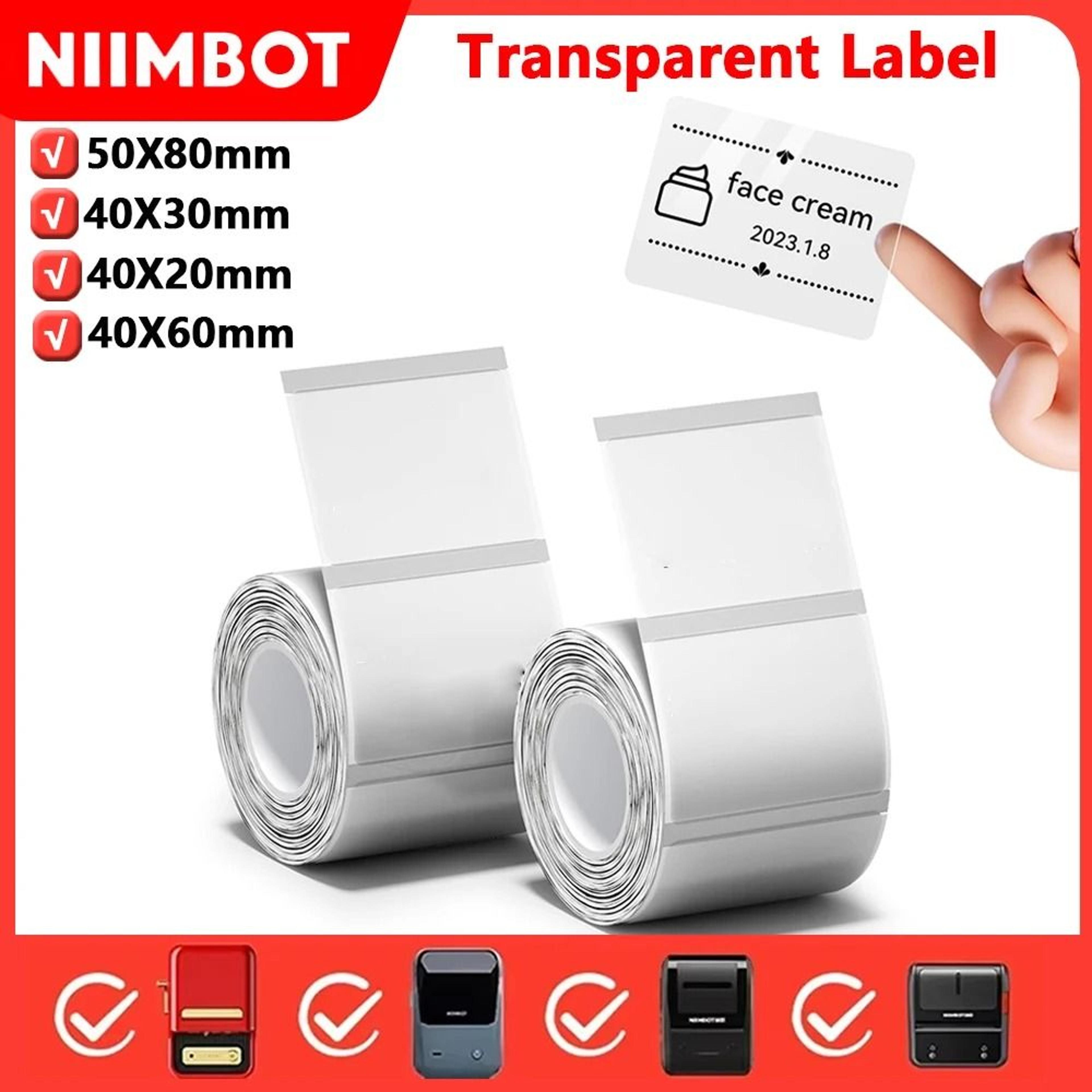 niimbot transparent self-adhesive thermal label rolls for b1, b21 & b3s printers