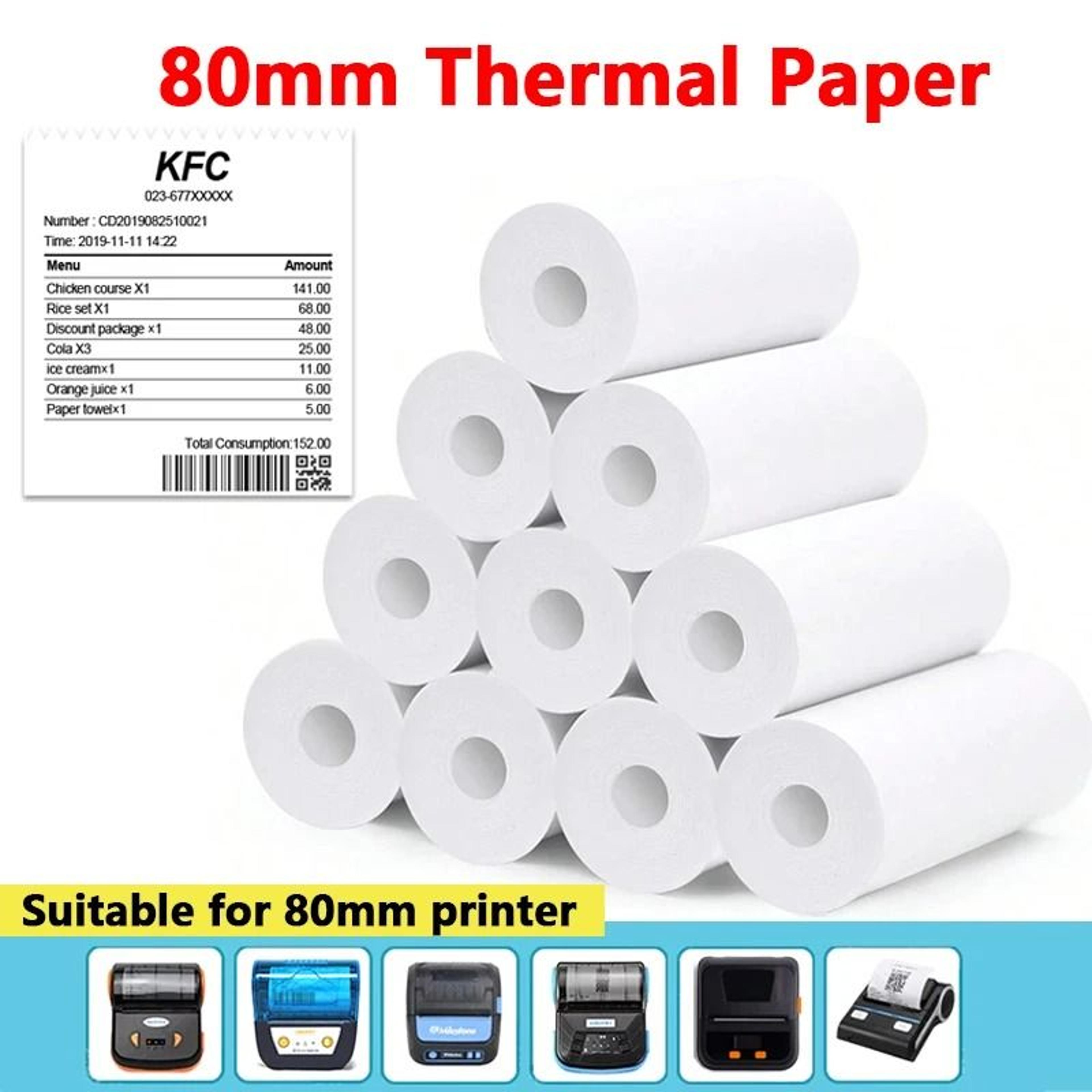 80mm thermal receipt paper rolls (3 / 6 / 10 pack) for portable bill & pos printers