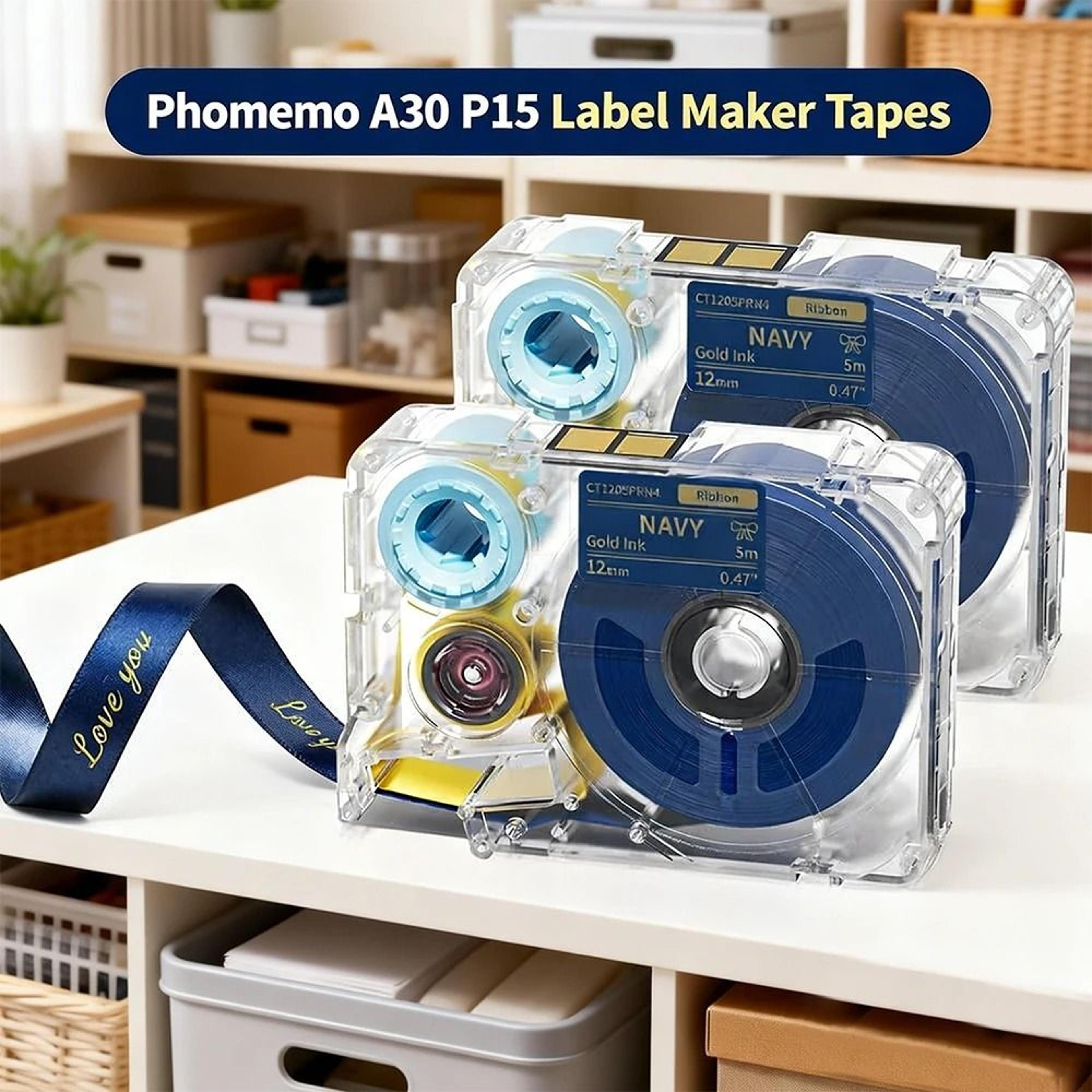 phomemo satin ribbon tape (gold print on navy) for a30 & p15 ribbon printers