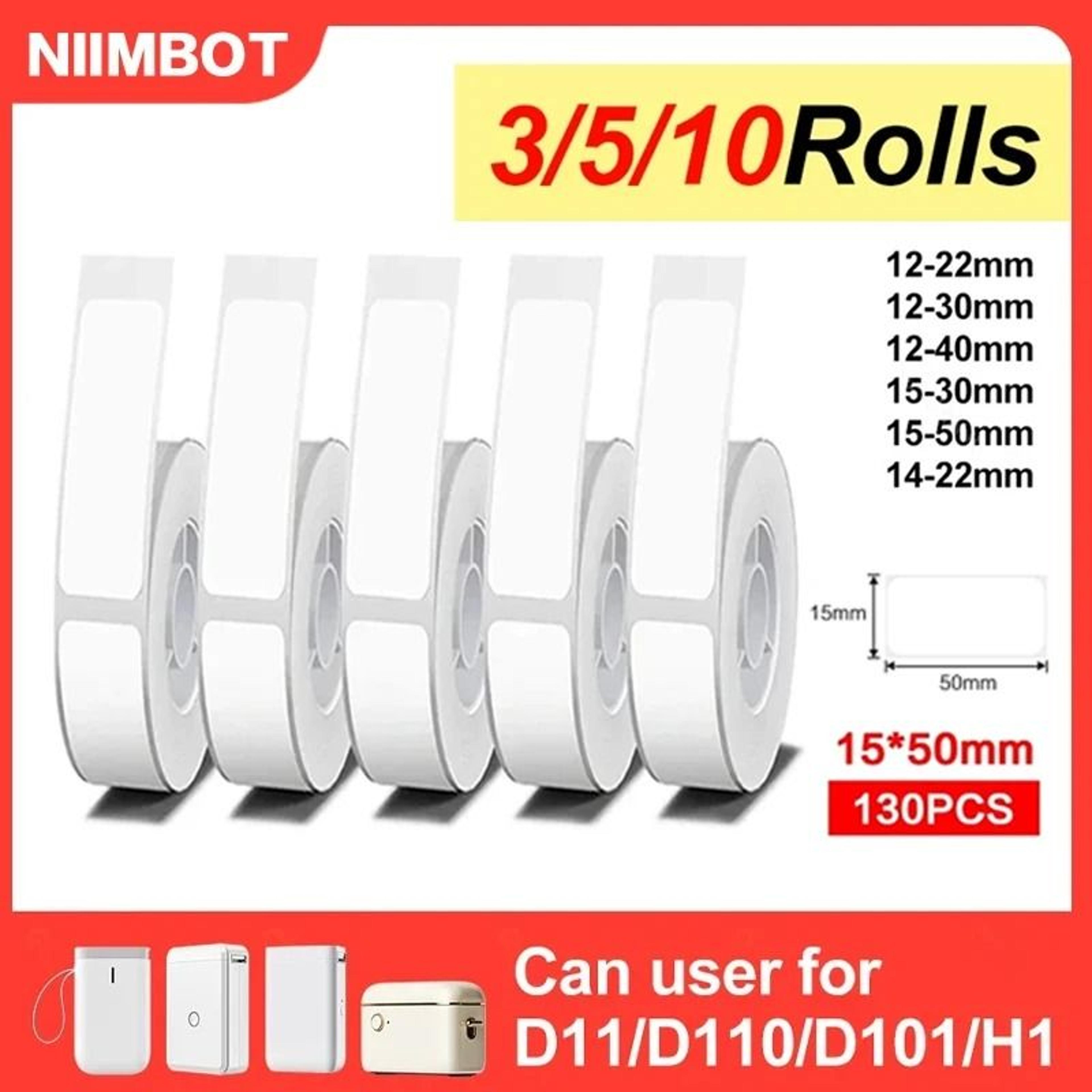 niimbot official white thermal label sticker rolls (3/5/10 roll bundles) for d110, d101 & d11 printers