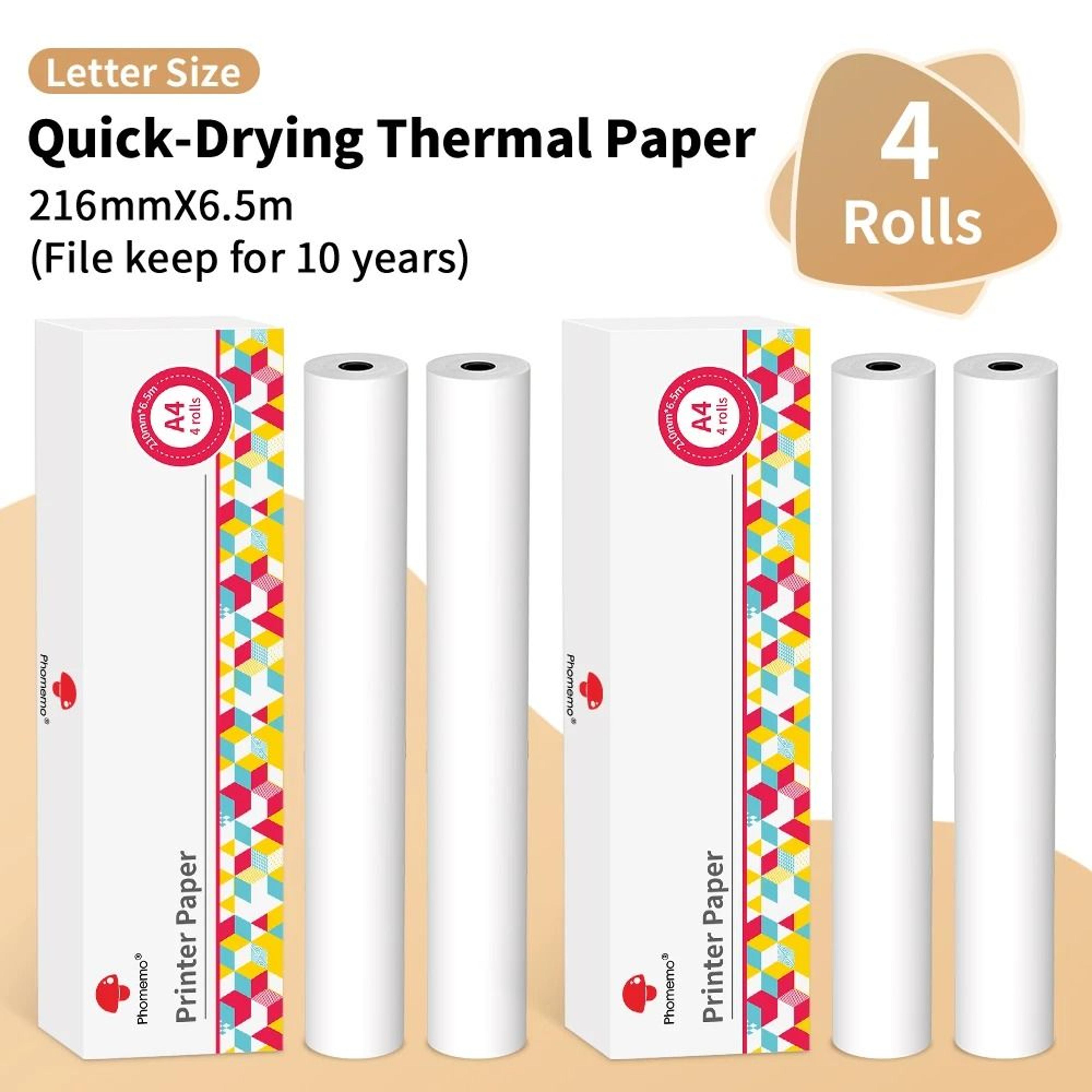 Phomemo Official QuickDry A4 Thermal Paper Rolls 4 Rolls For M832 M08F M834  M835 Portable Printers 0