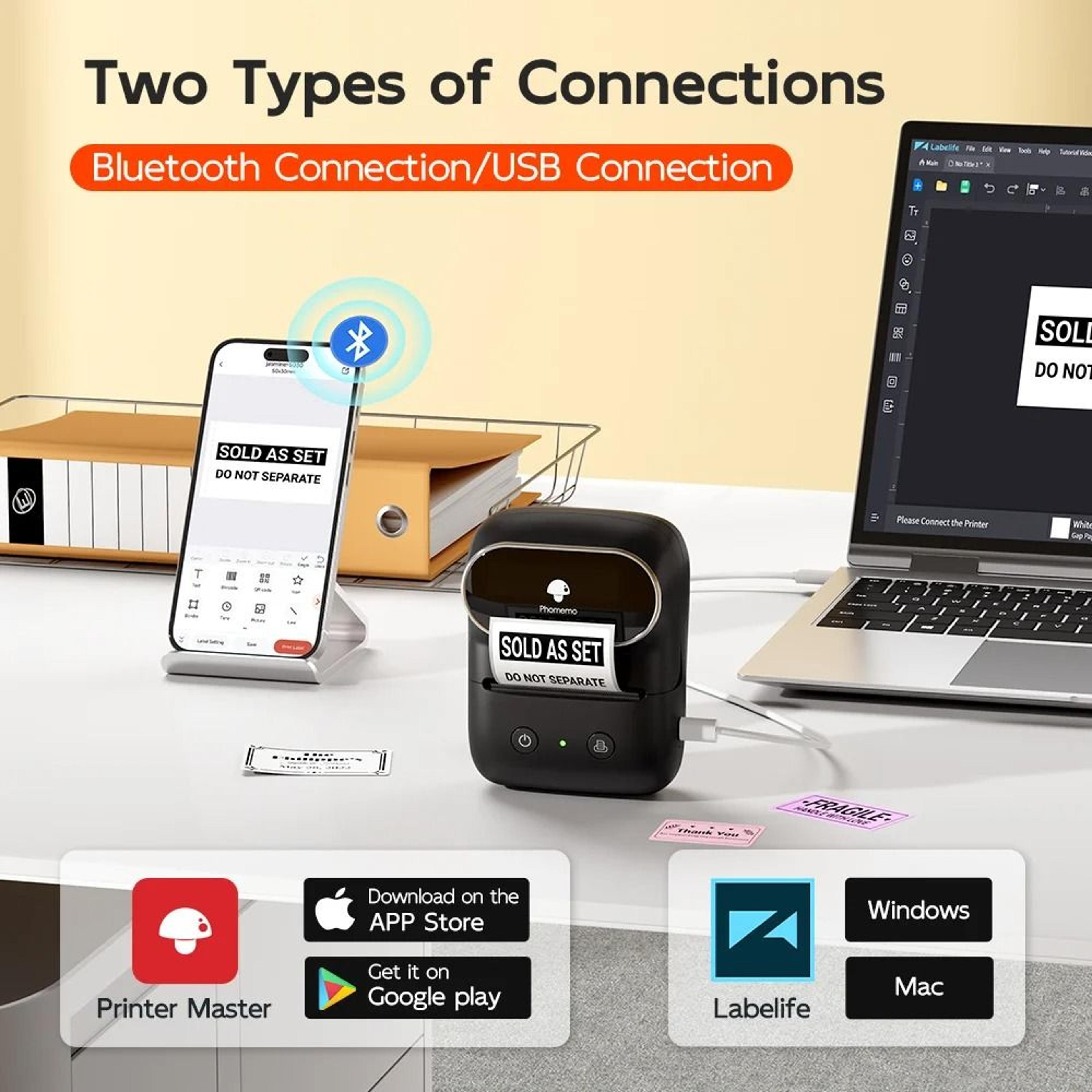 Phomemo M108 Mini Wireless Bluetooth Thermal Label Printer 2050mm For Office Home  Small Business 1