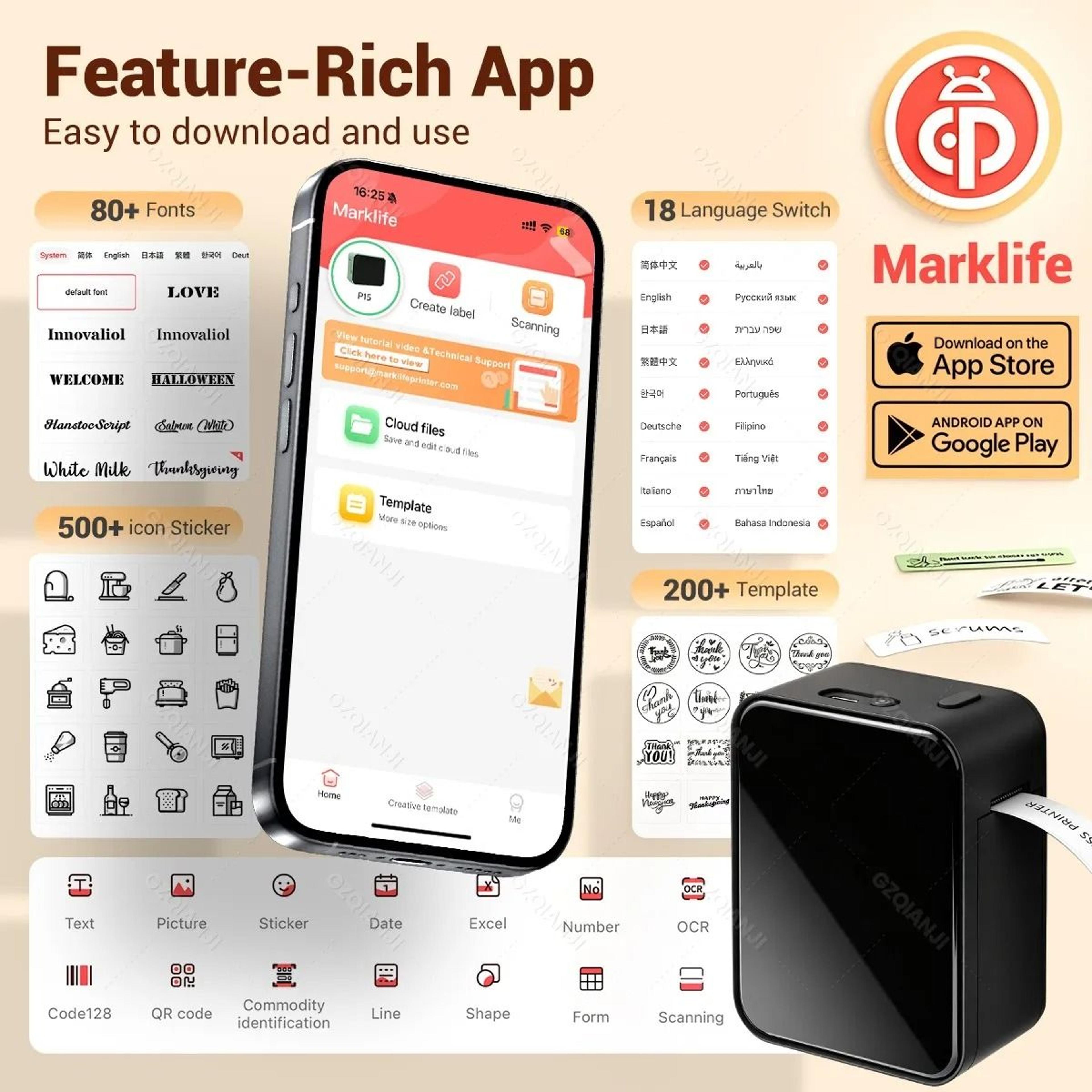 Marklife P15 Mini Handheld Wireless Thermal Label Maker With Color Label Tape For Home  Office 3