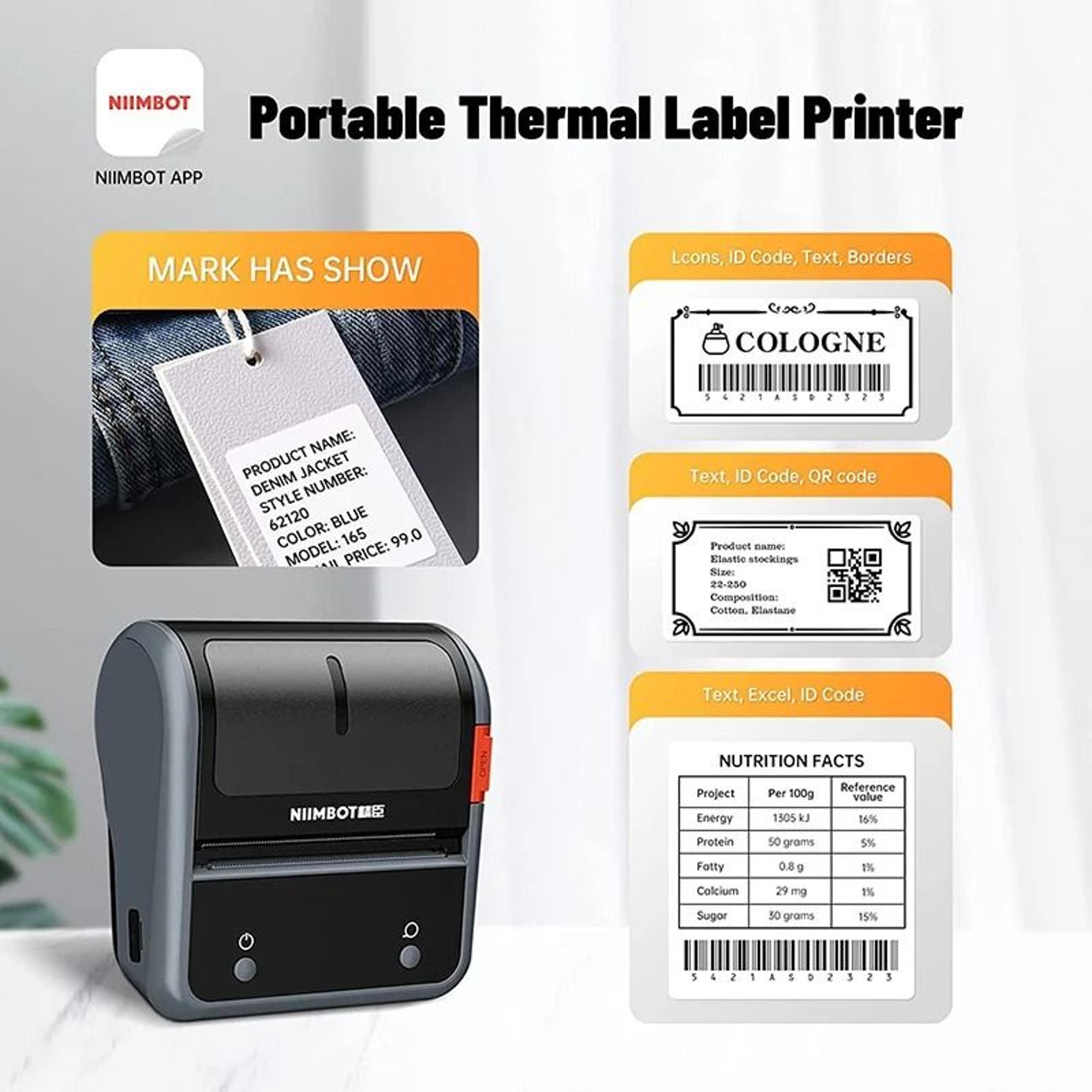 NIIMBOT B3S Portable Wireless Thermal Label Printer For Commercial Jewelry Clothing  Retail Barcode 3