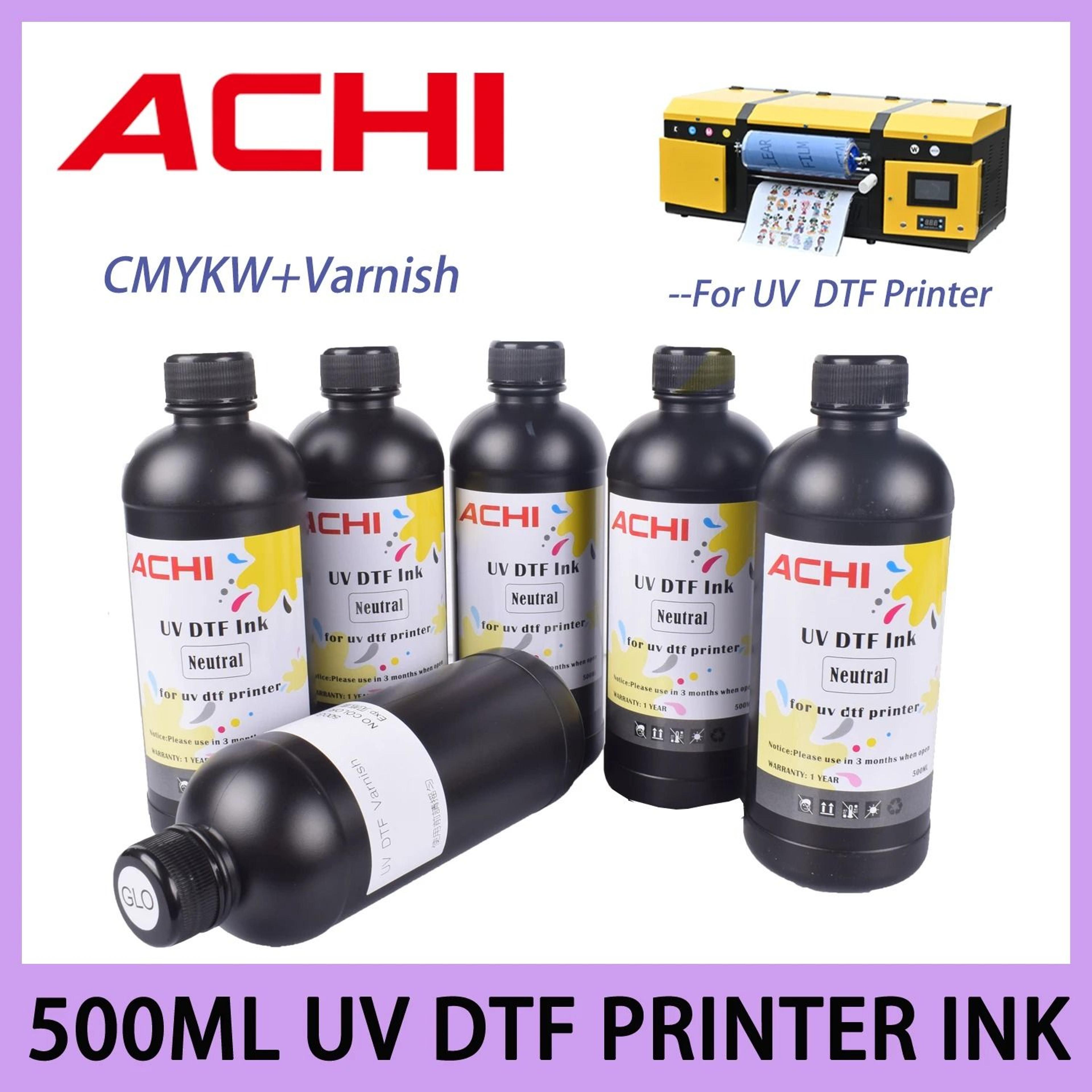 5x500ml commercial uv dtf ink & varnish set for epson r1390, l800, r330, dx4, dx5 & xp600 printheads