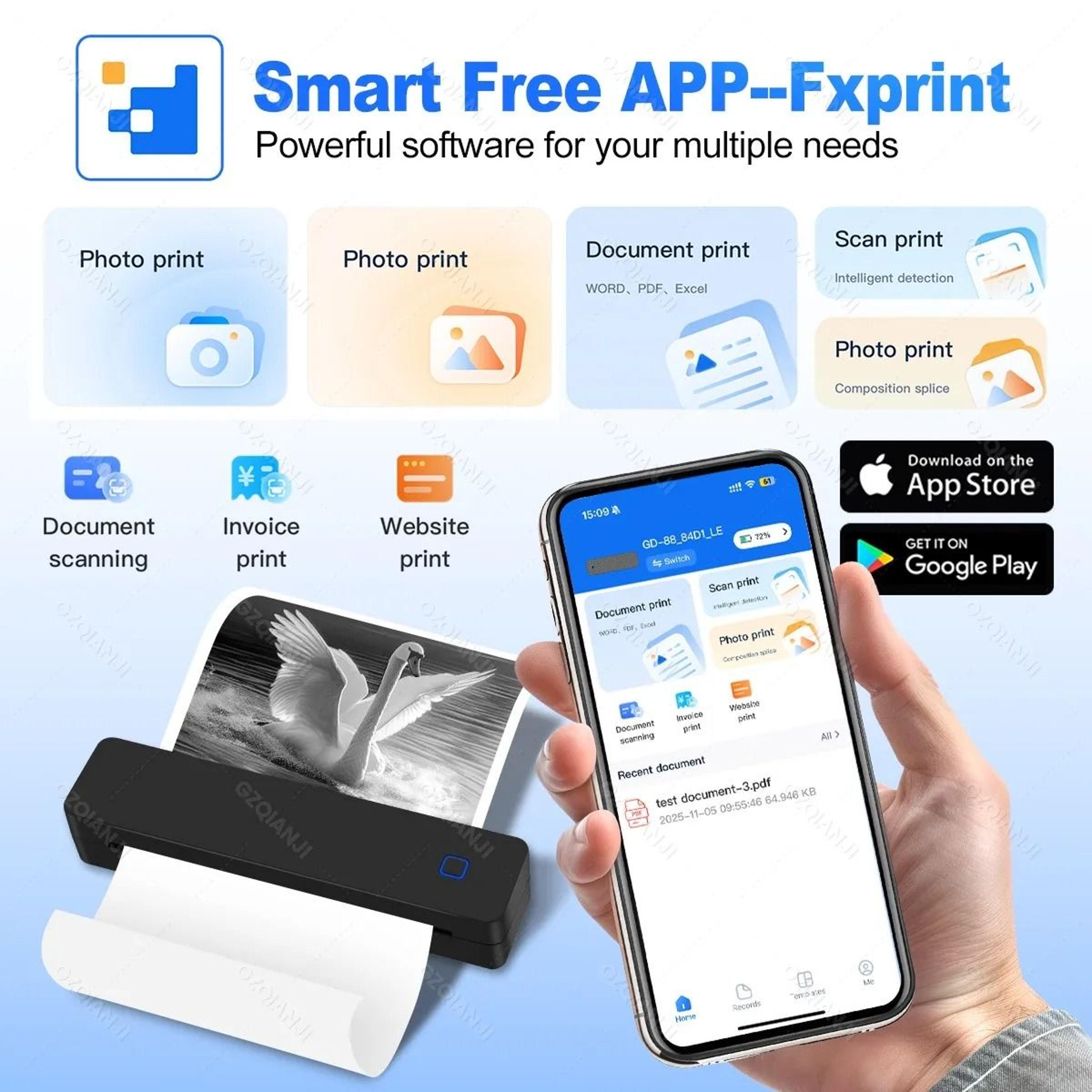Mini Portable A4 Thermal Printer Wireless Bluetooth Mobile Document  Photo Printer For Office Home  3